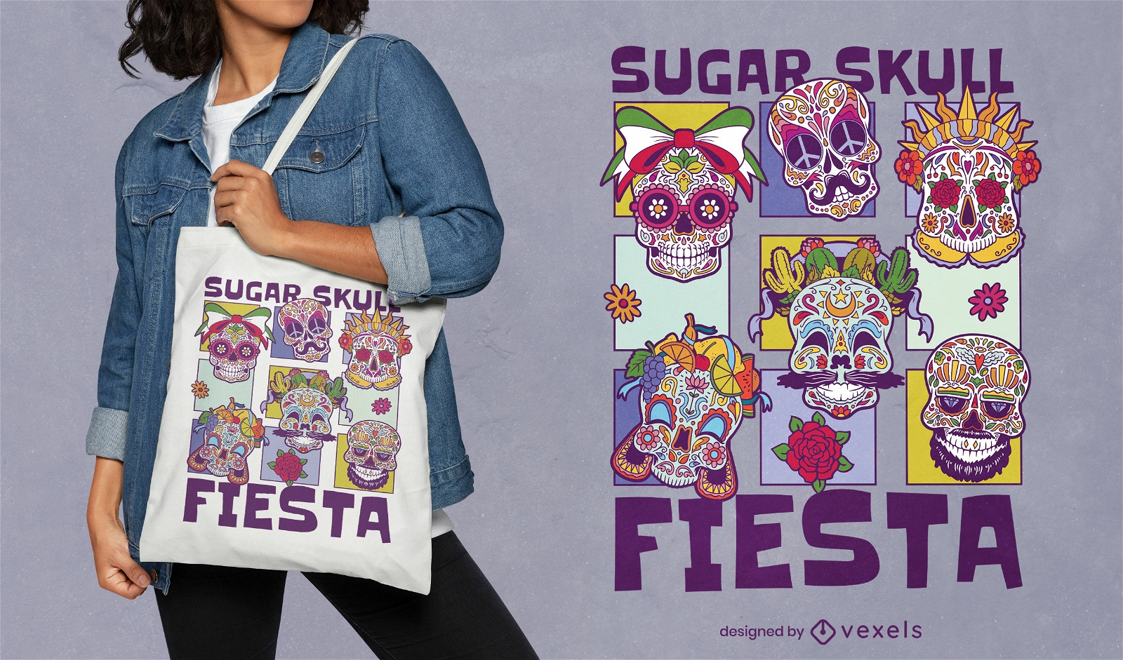 Sugar skull fiesta tote bag design