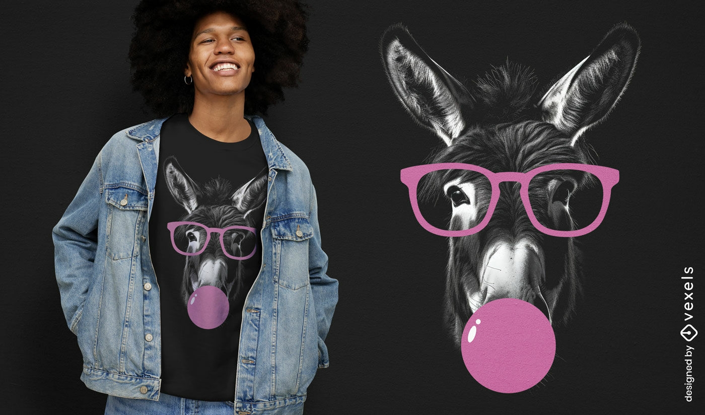 Diseño de camiseta de burro con gafas.
