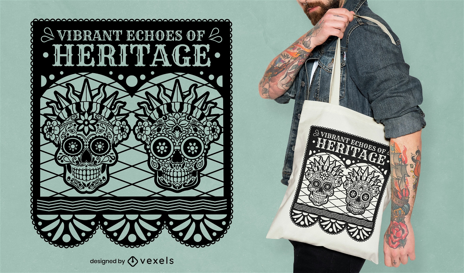 Heritage skulls tote bag design