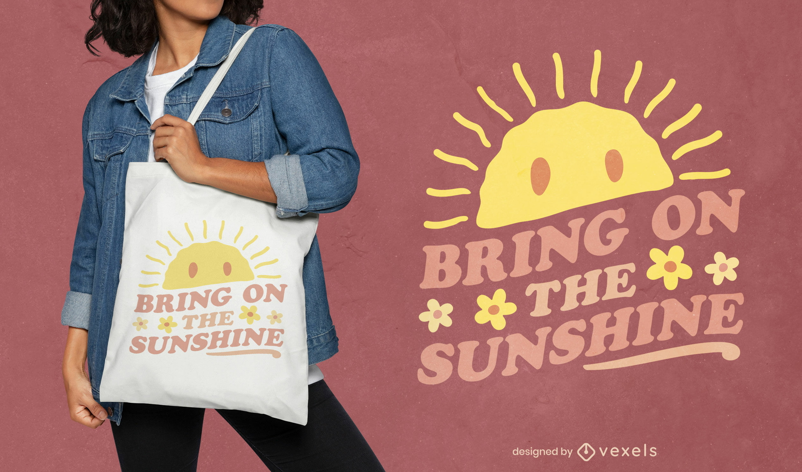 Diseño de bolso tote de celebración del sol.