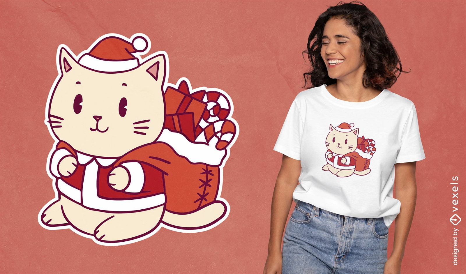 Santa cat holiday t-shirt design