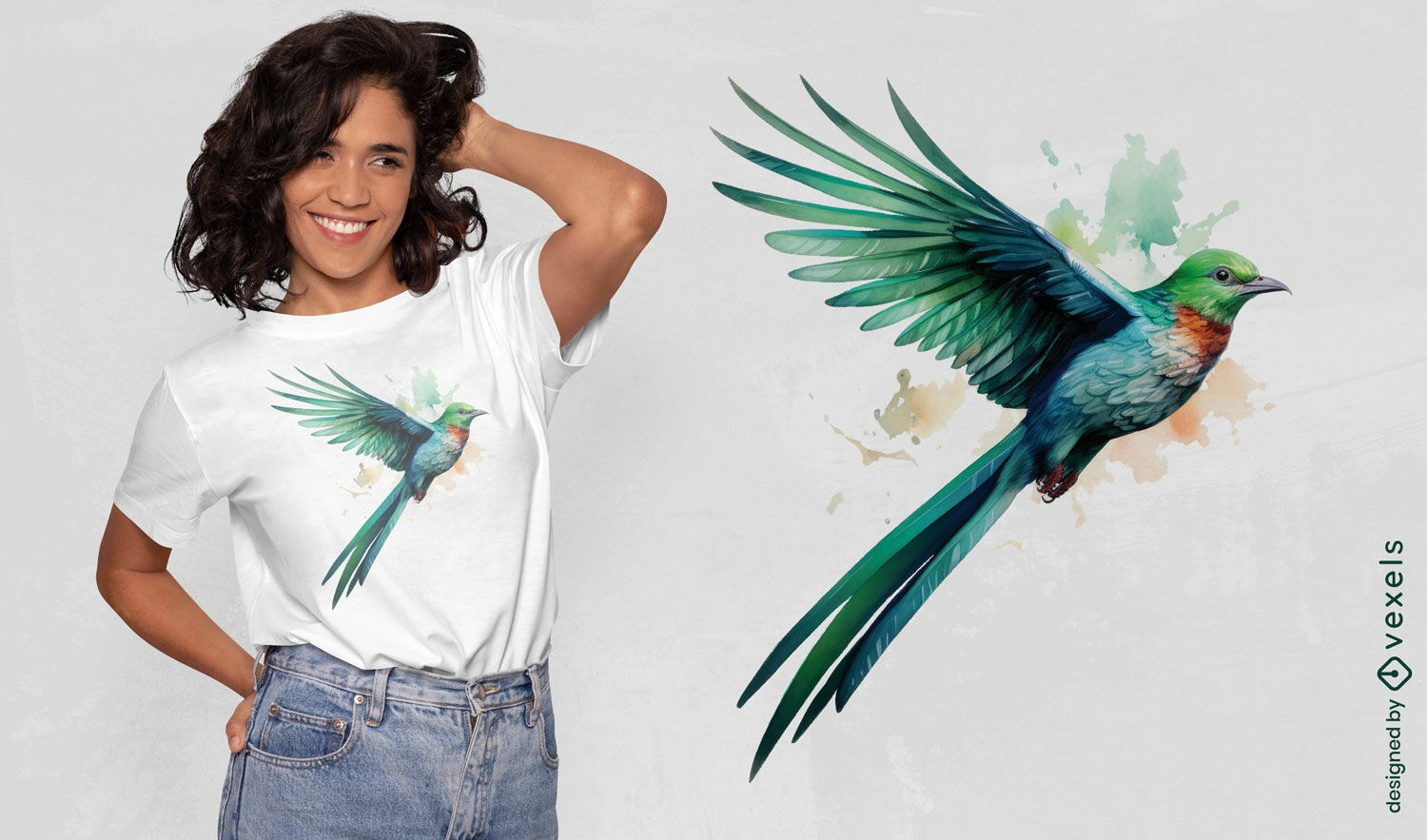 Diseño de camiseta de quetzal realista.