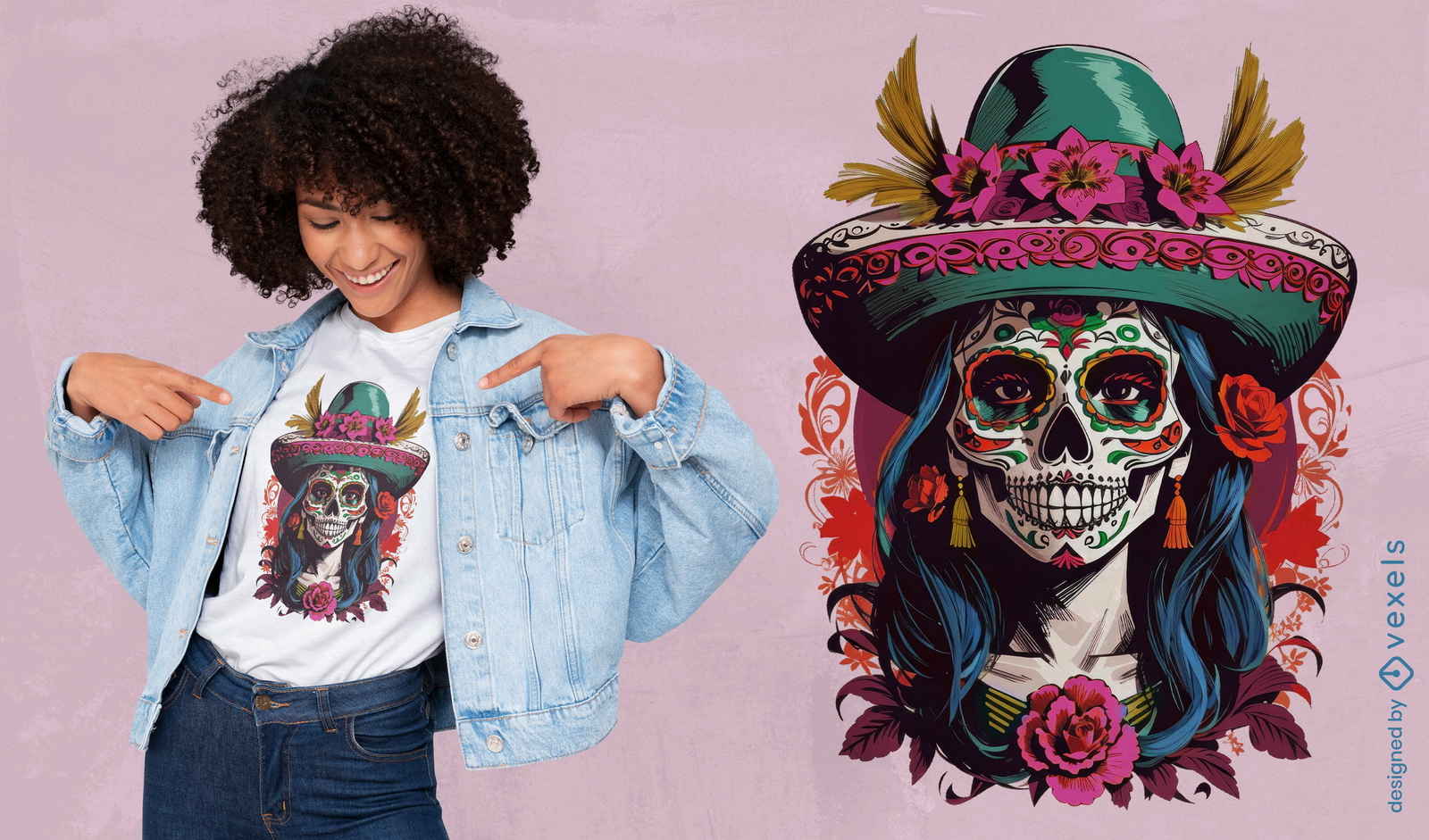 Design de camiseta com chap?u Catrina encantada