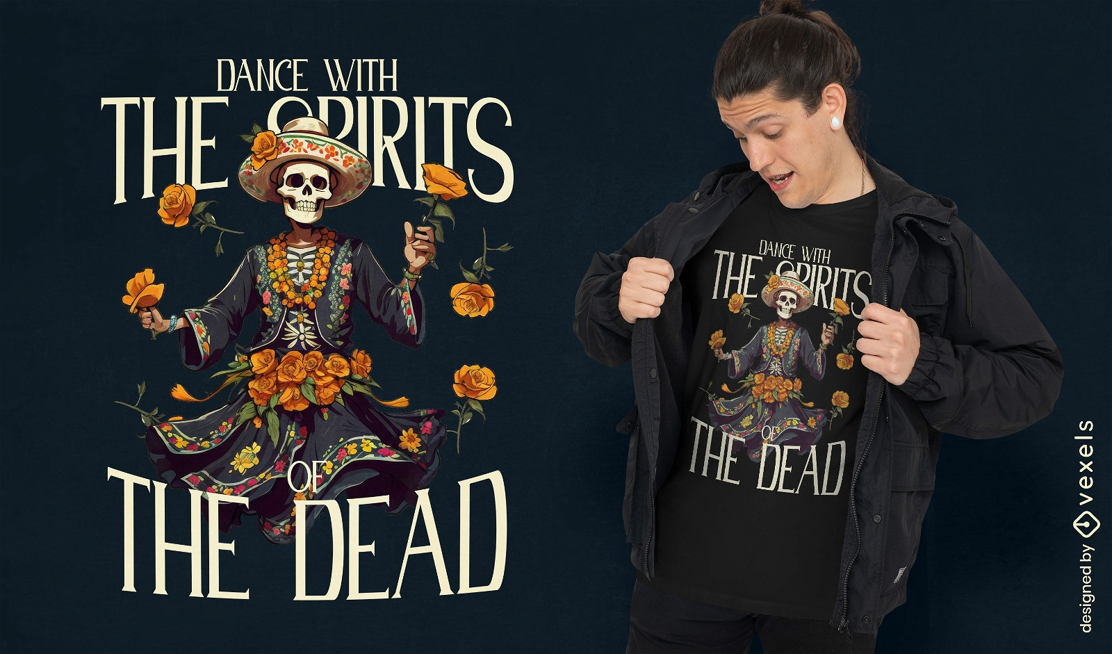 Diseño de camiseta de la danza enérgica de los muertos.