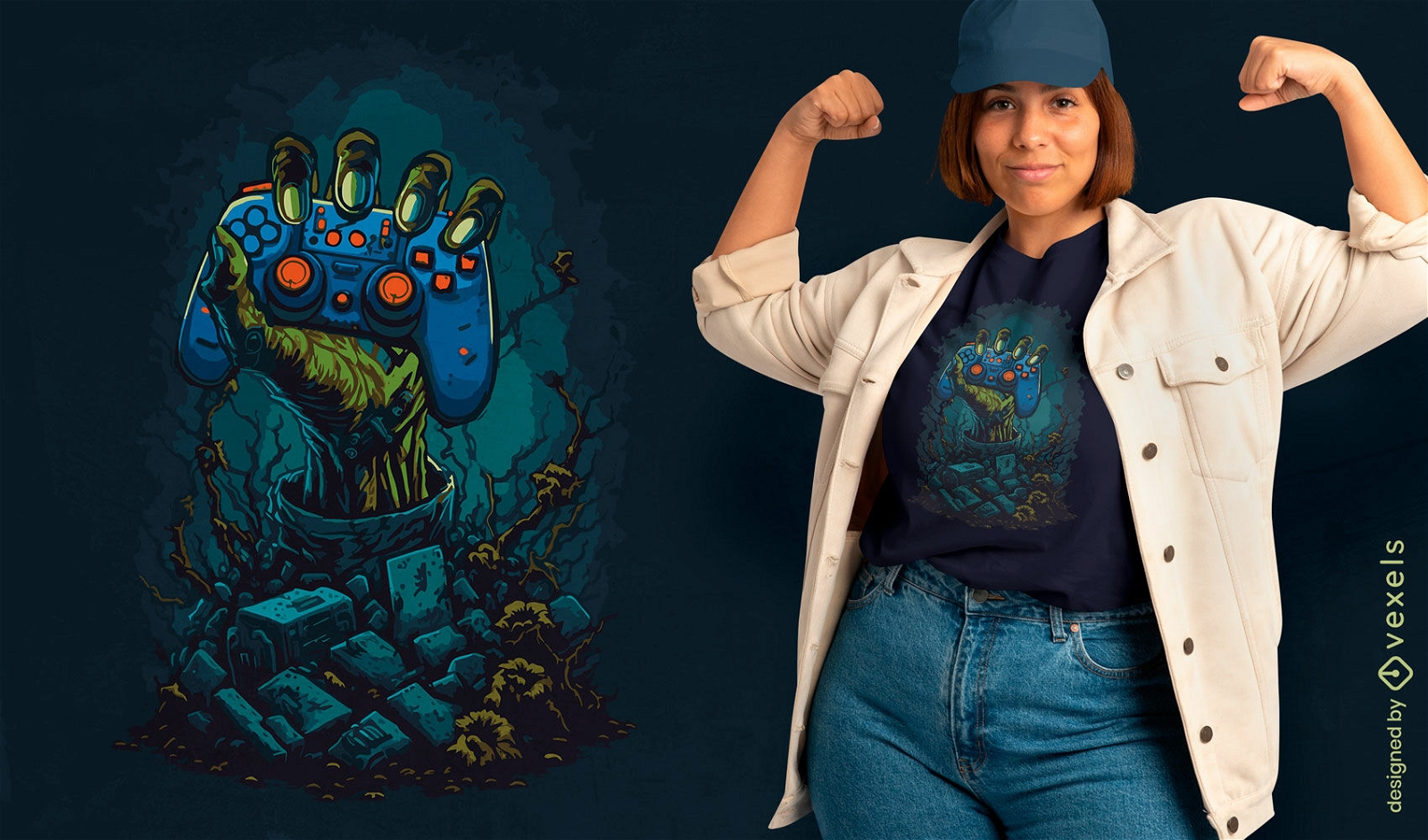 Gaming zombie hand t-shirt design