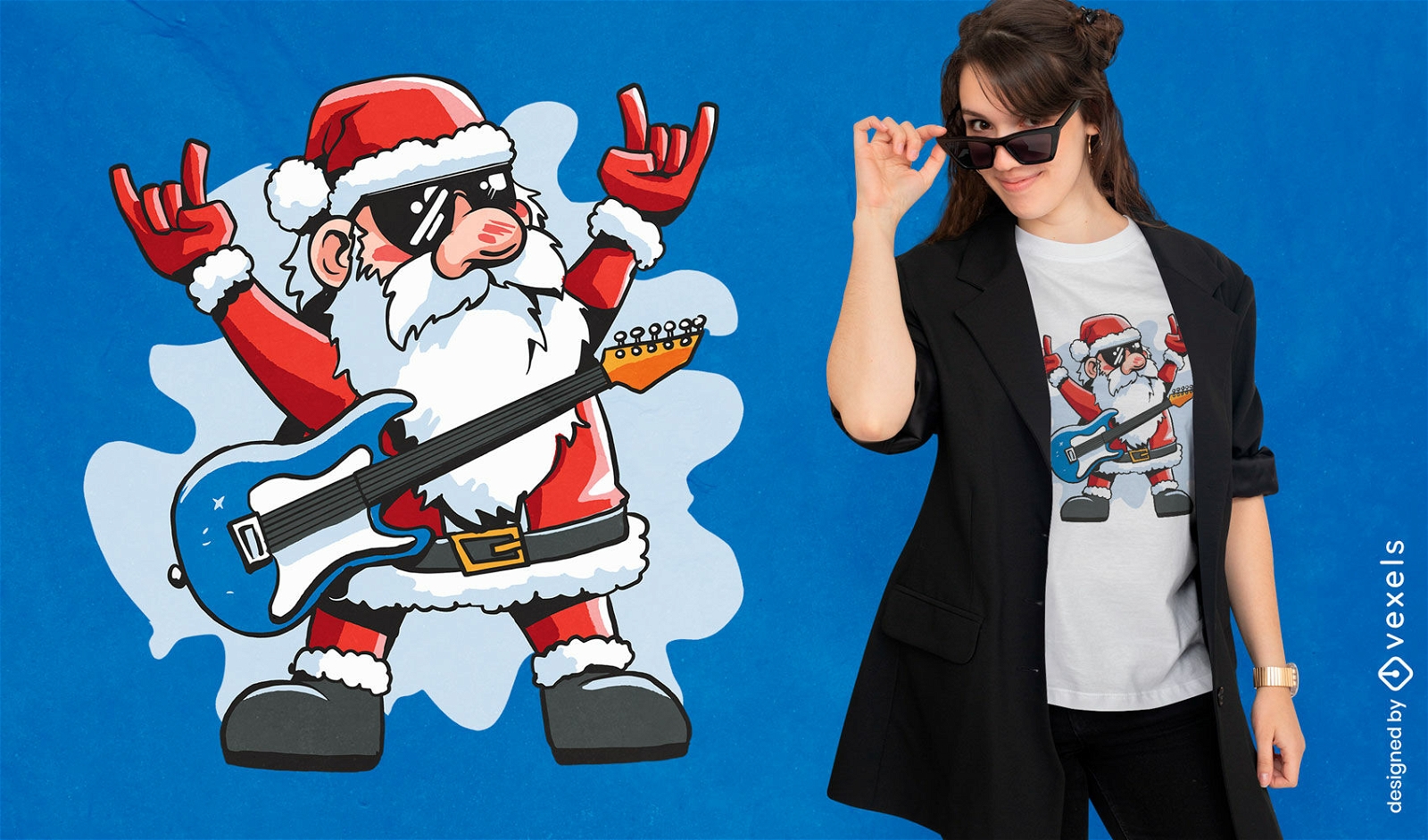 Santa Claus rocking guitar t-shirt design