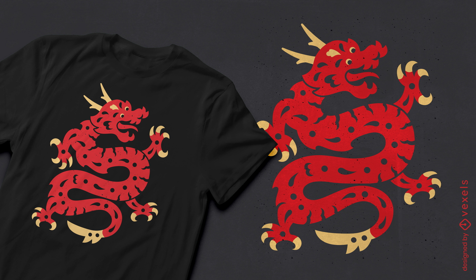 Diseño de camiseta de danza del dragón rojo.