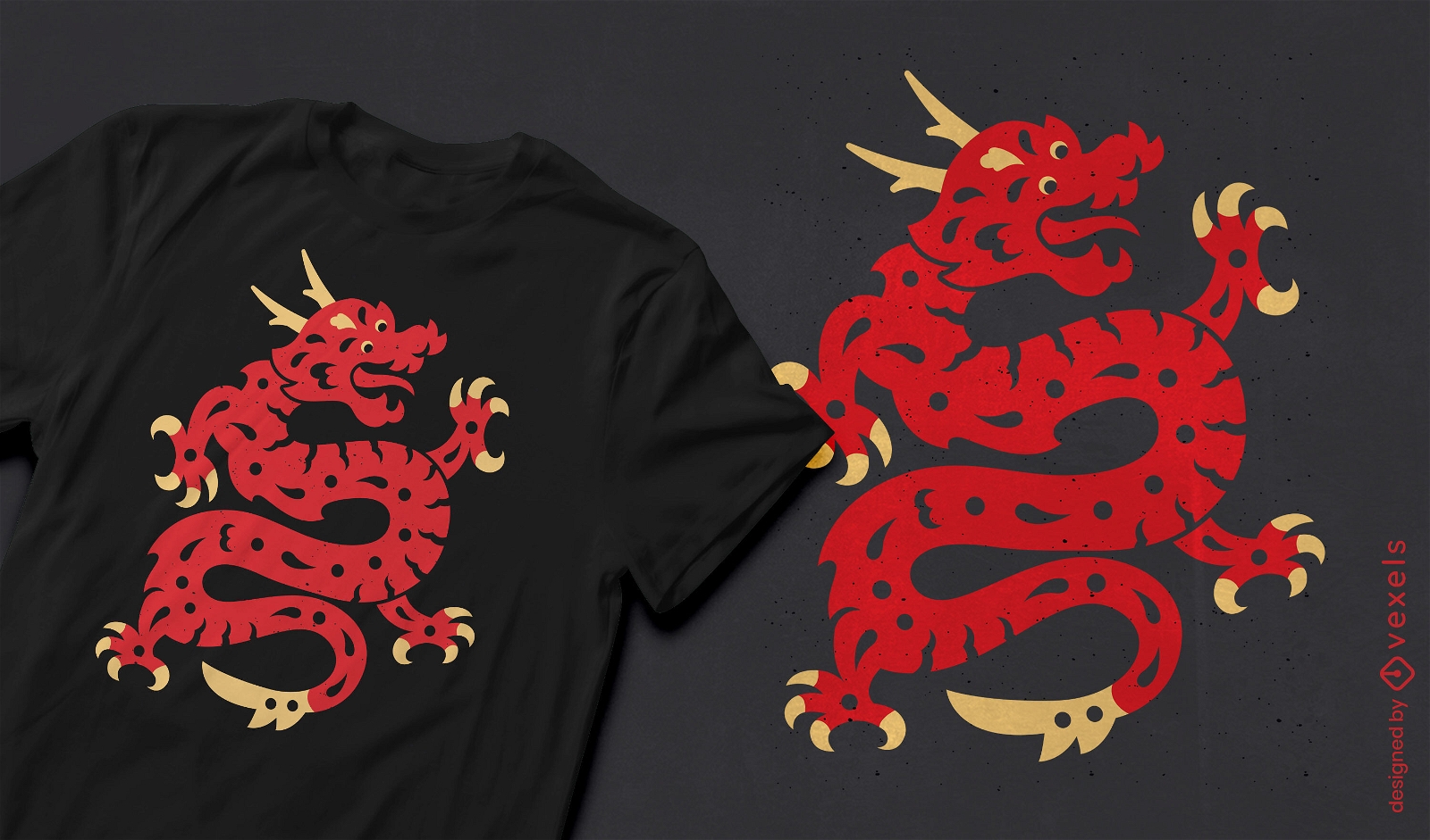 T-Shirt-Design mit rotem Drachentanz
