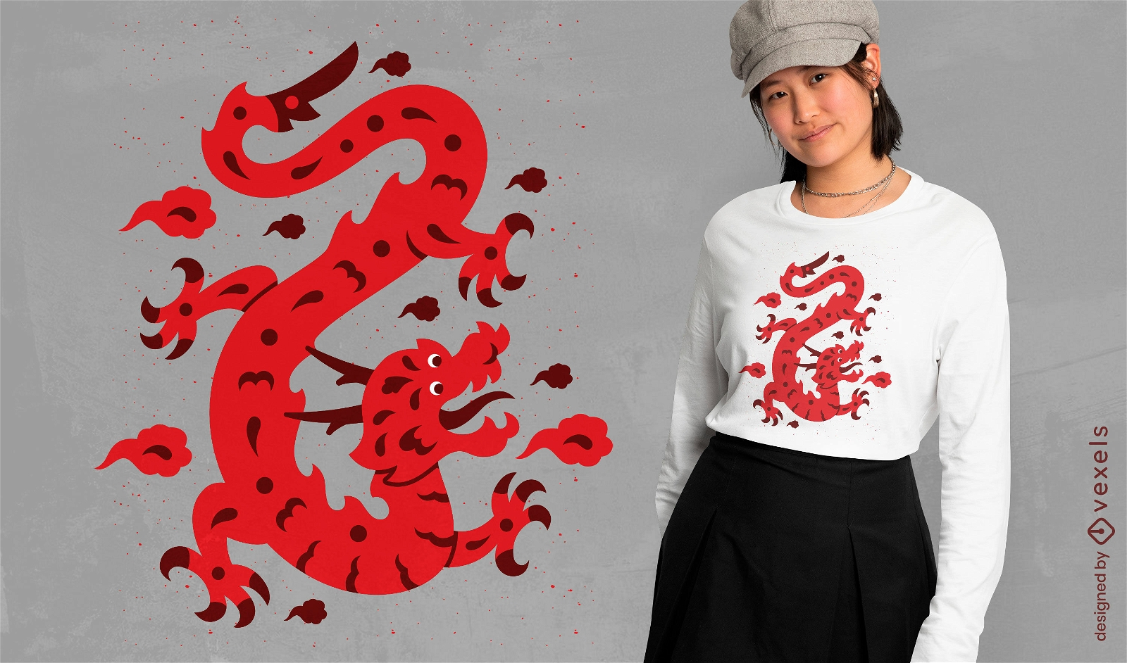Diseño de camiseta de dragón rojo ardiente.