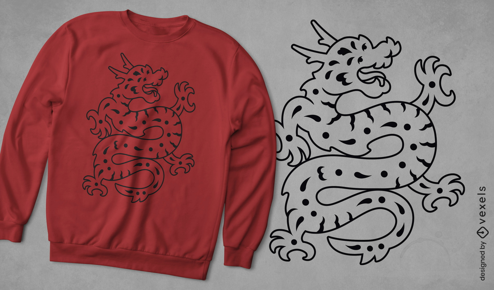 Diseño de camiseta de dragón tradicional chino.