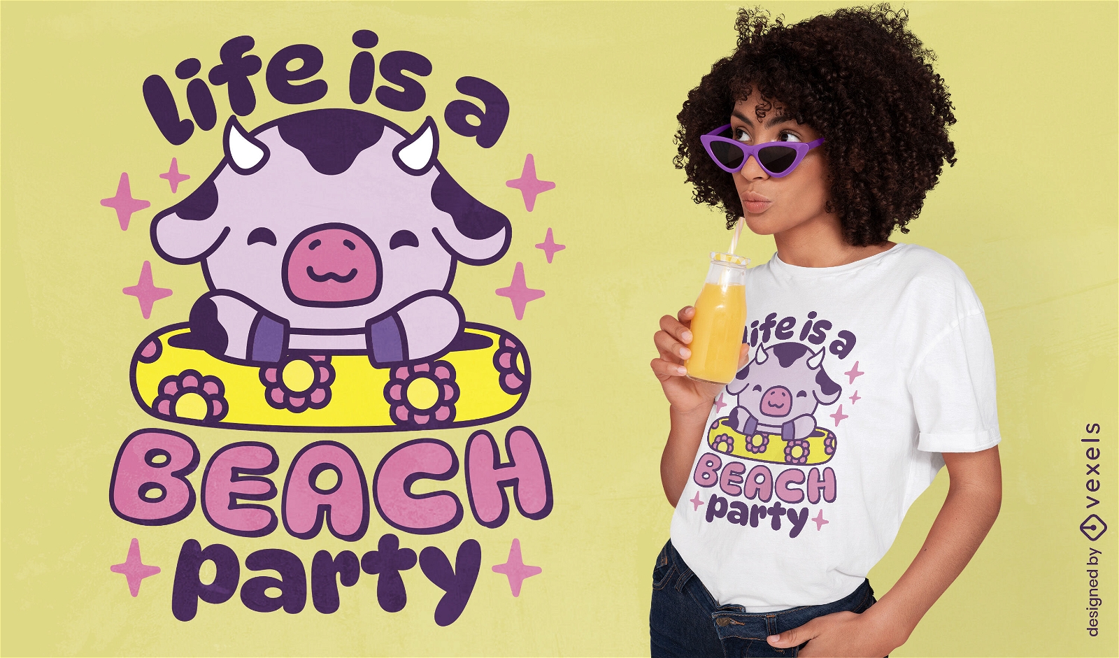 Design de camiseta de vaca para festa na praia