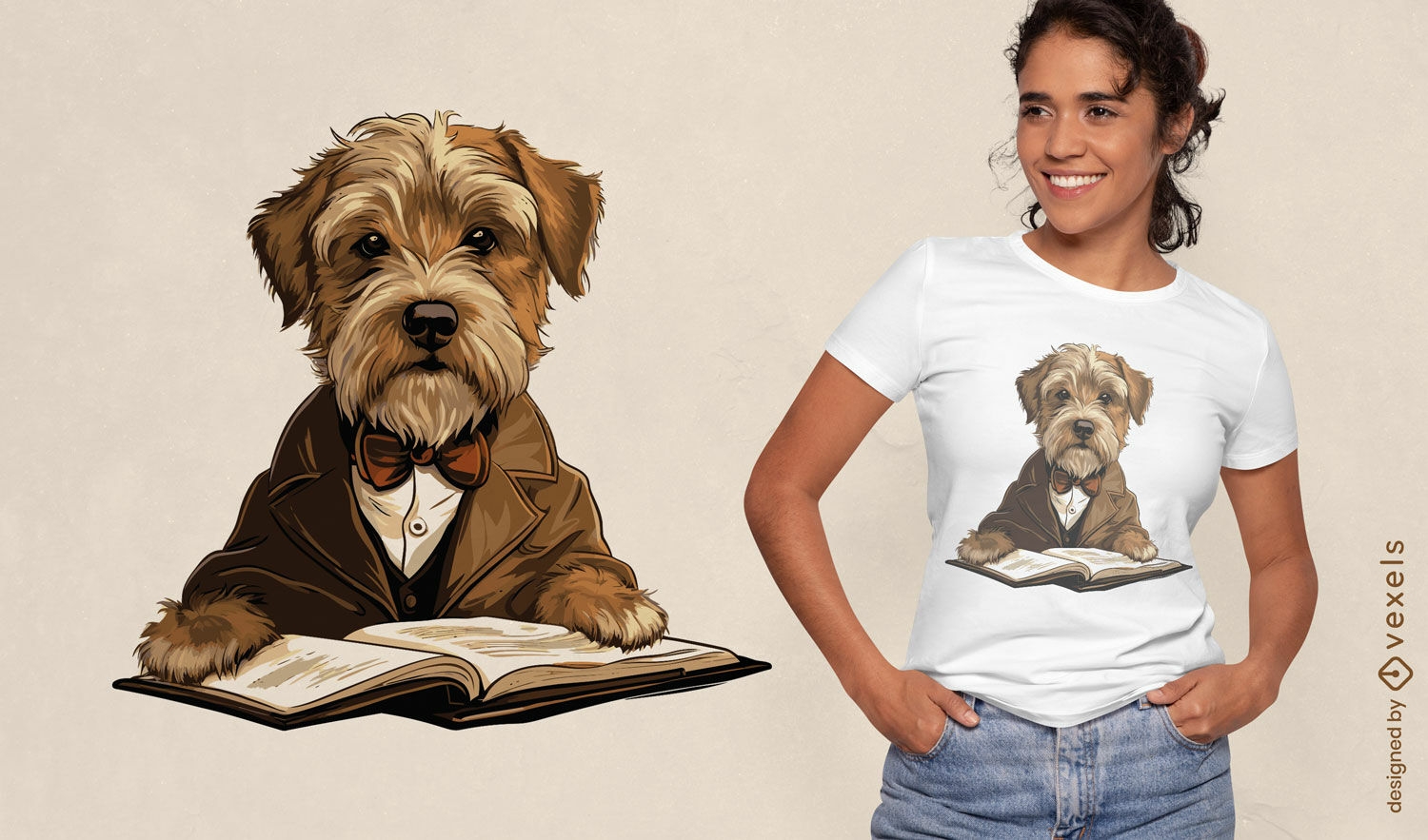 Design de camiseta para cachorro erudito lendo