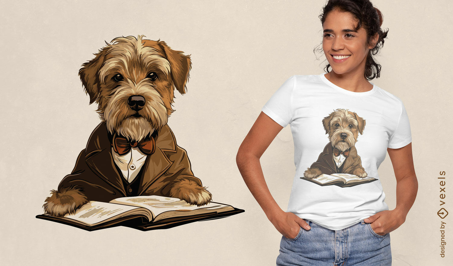 Diseño de camiseta de lectura de perro erudito.