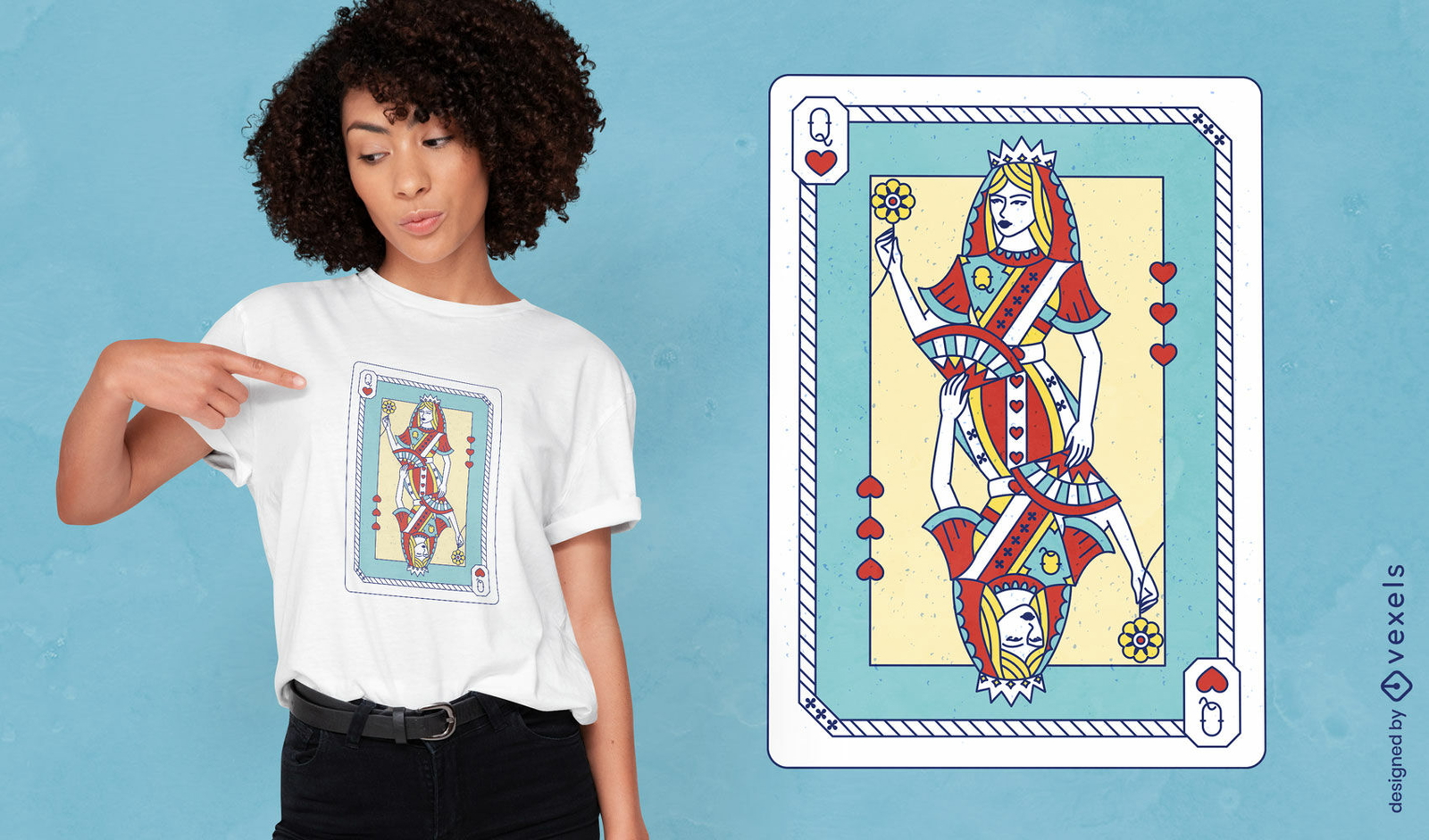 Vibrante diseño de camiseta Reina de corazones.