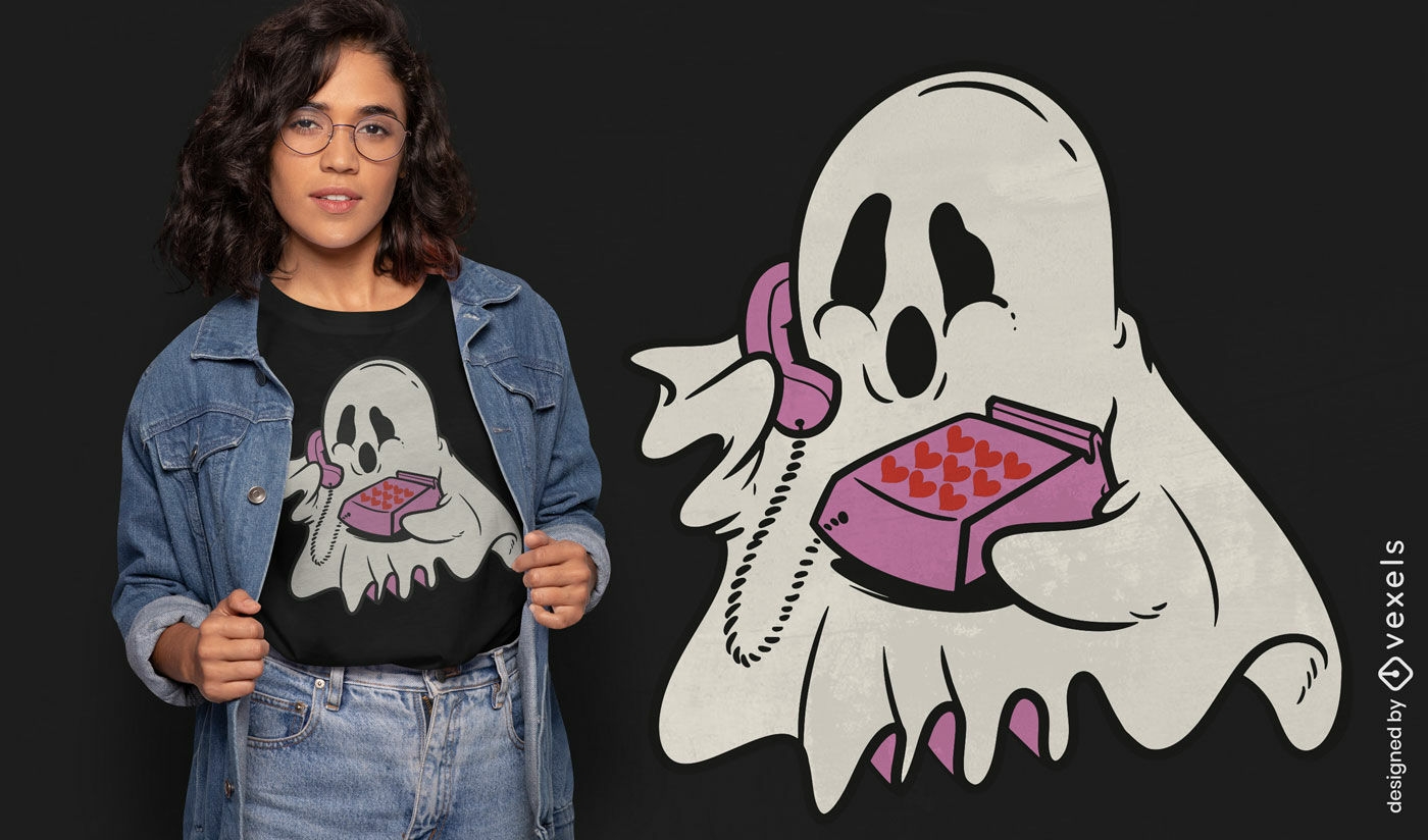 Diseño de camiseta fantasma en el teléfono.