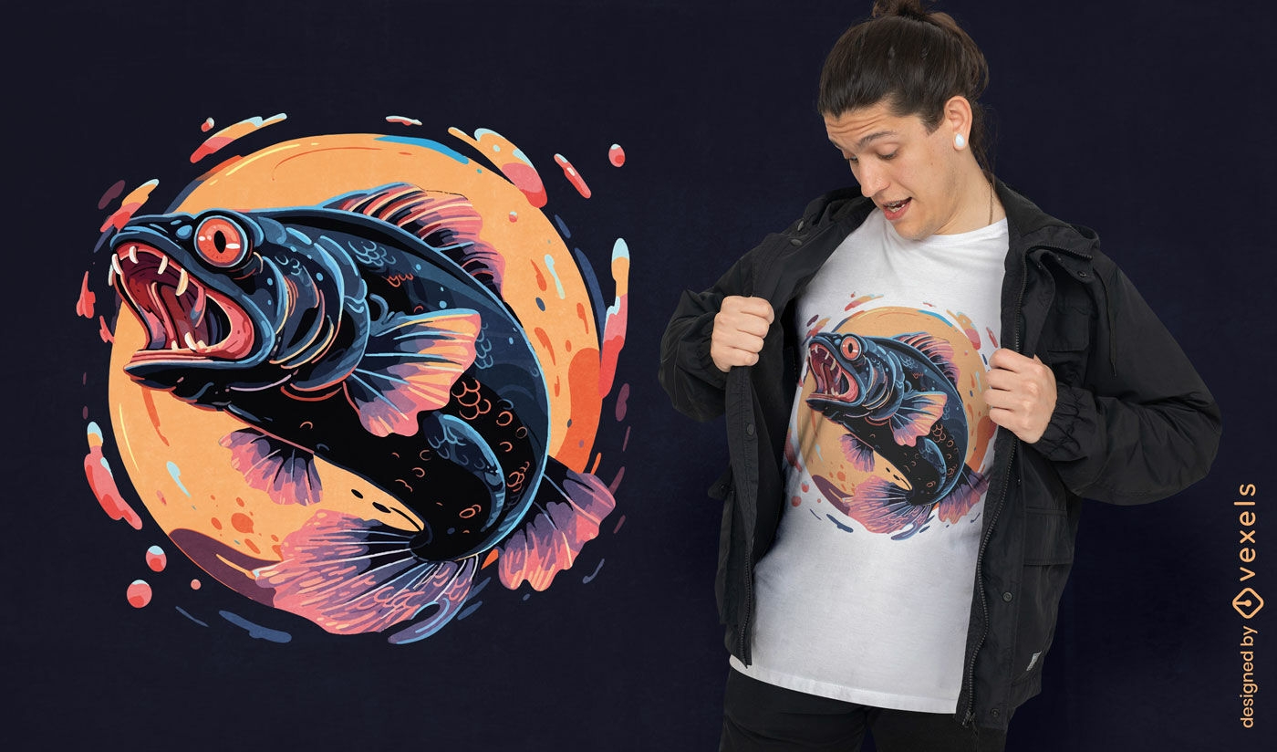 Vibrant striking fish t-shirt design