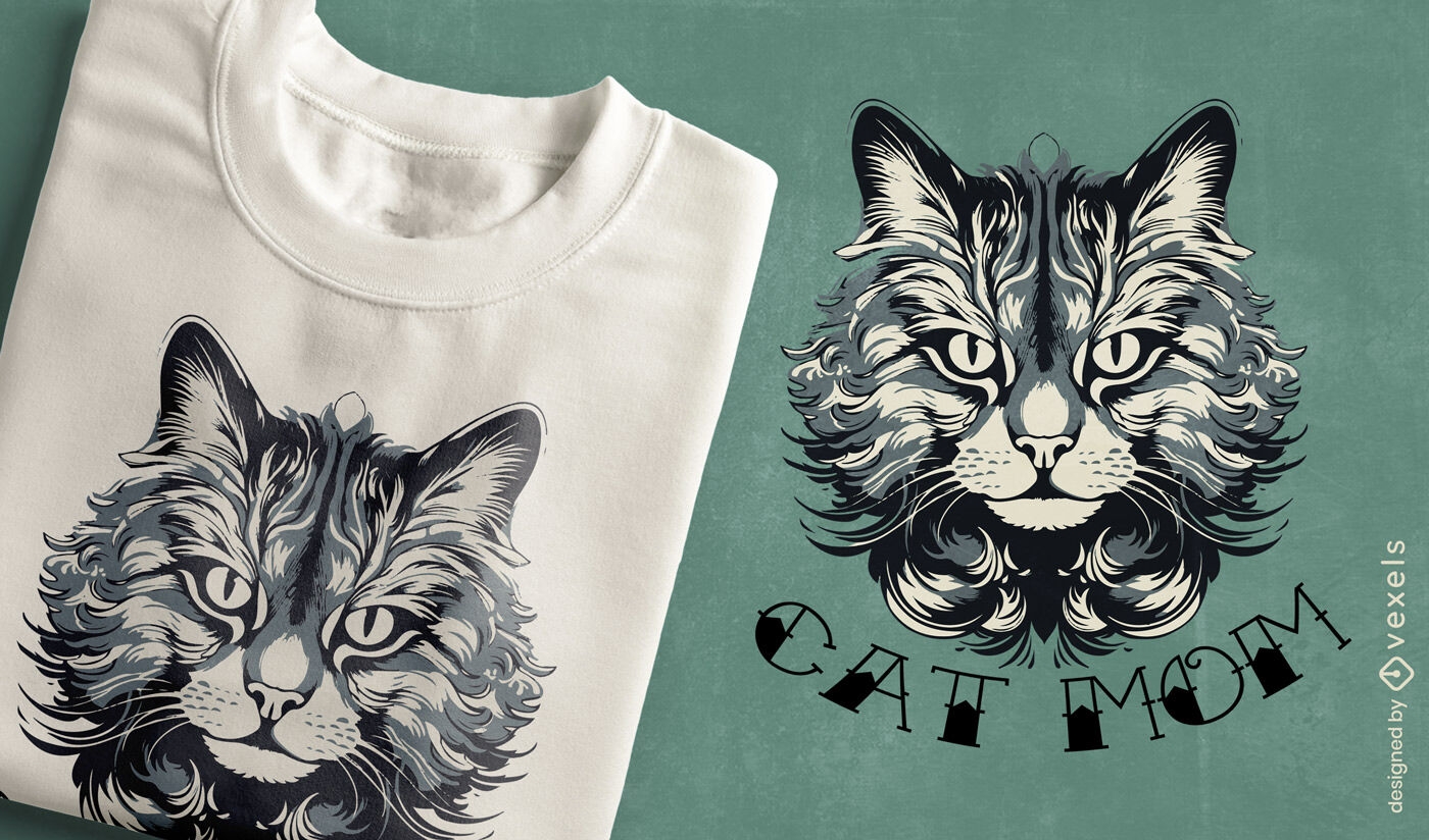 Diseño detallado de camiseta de mamá gato.