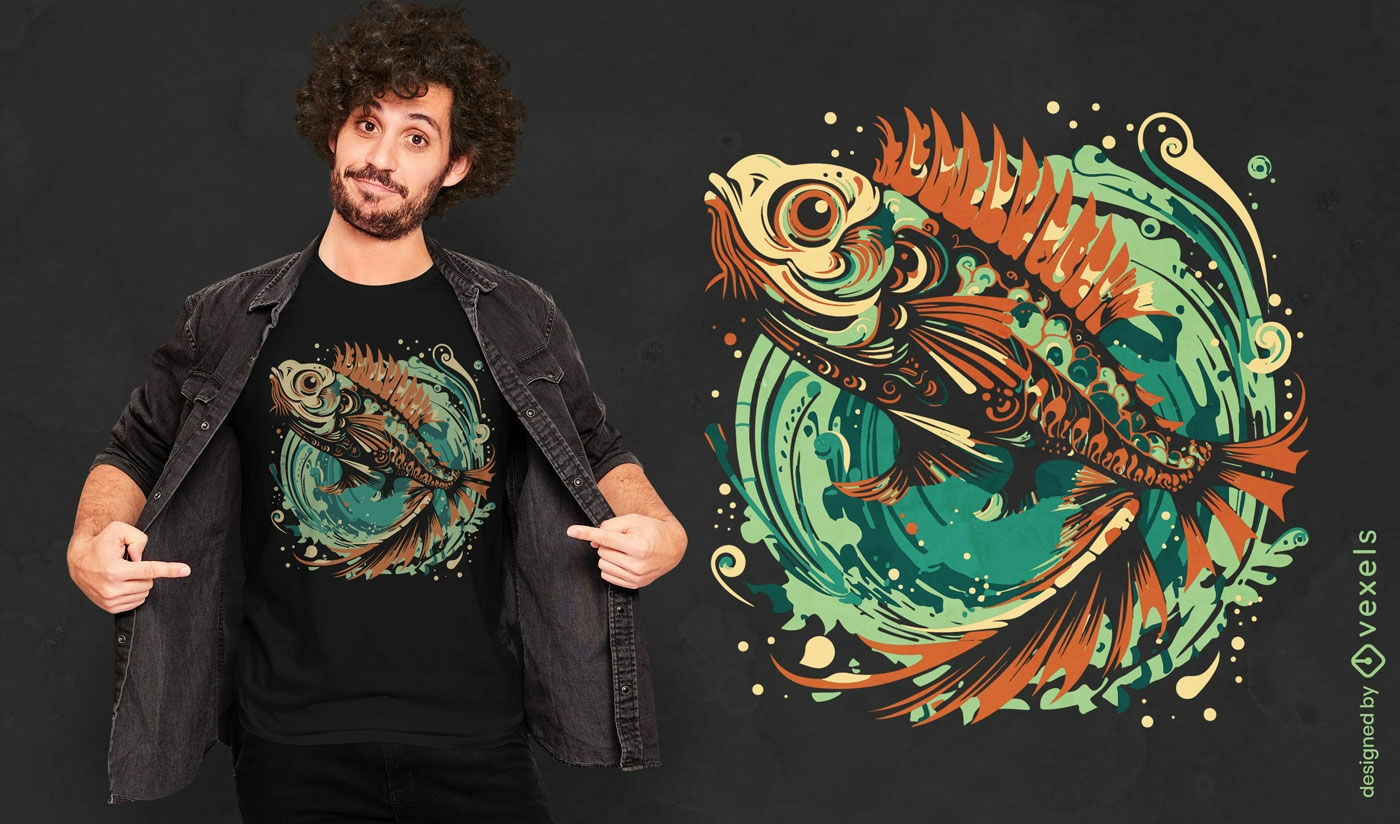 Design art?stico de camiseta com peixe