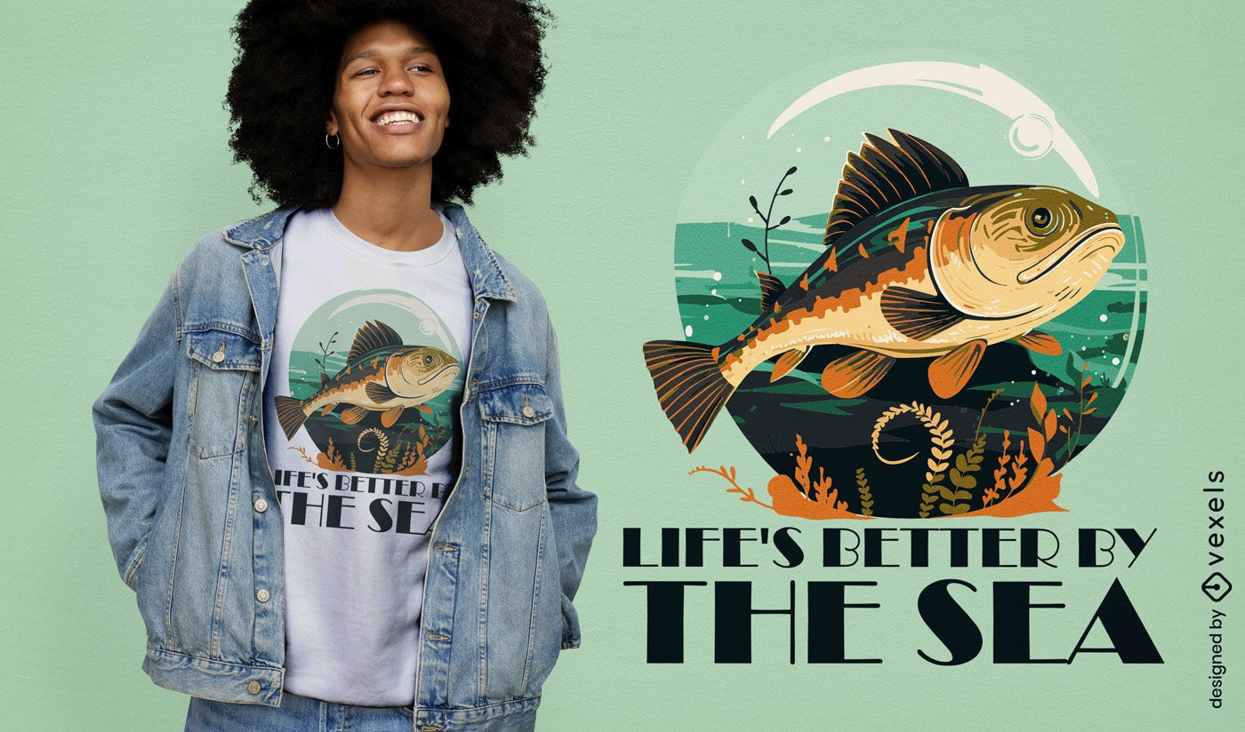 Design de camiseta para uma vida melhor perto do mar