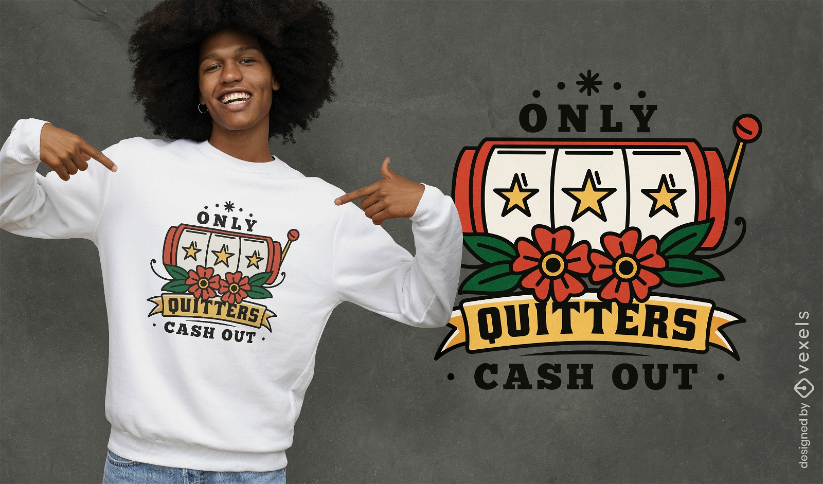 Diseño de camiseta Quitters Cash Out.