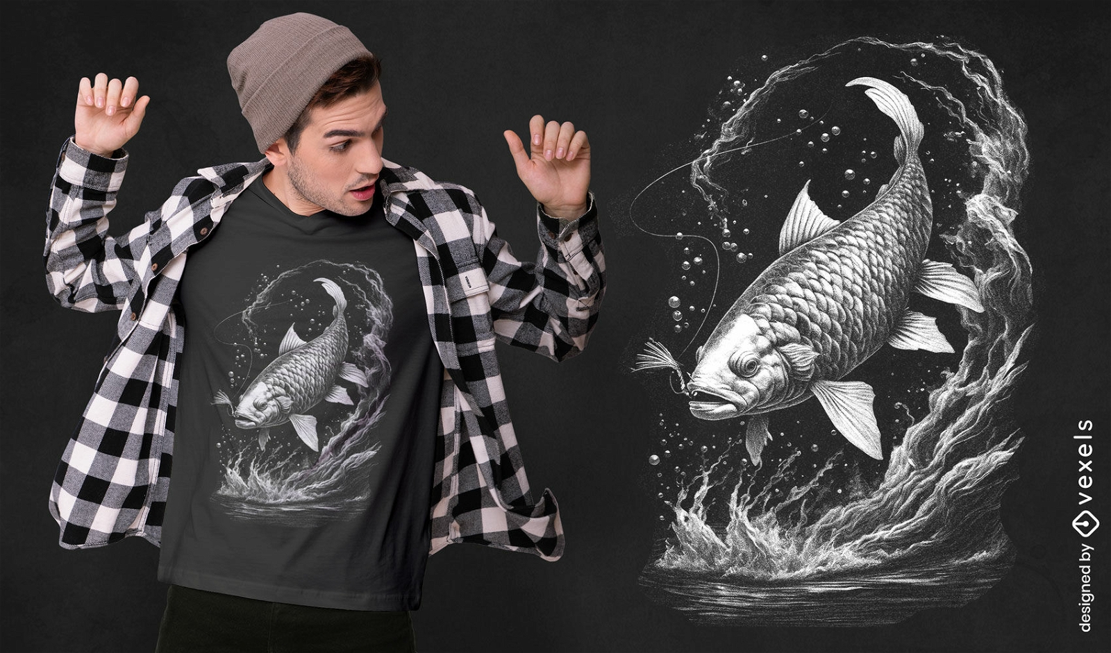T-Shirt-Design mit springendem Karpfenfisch