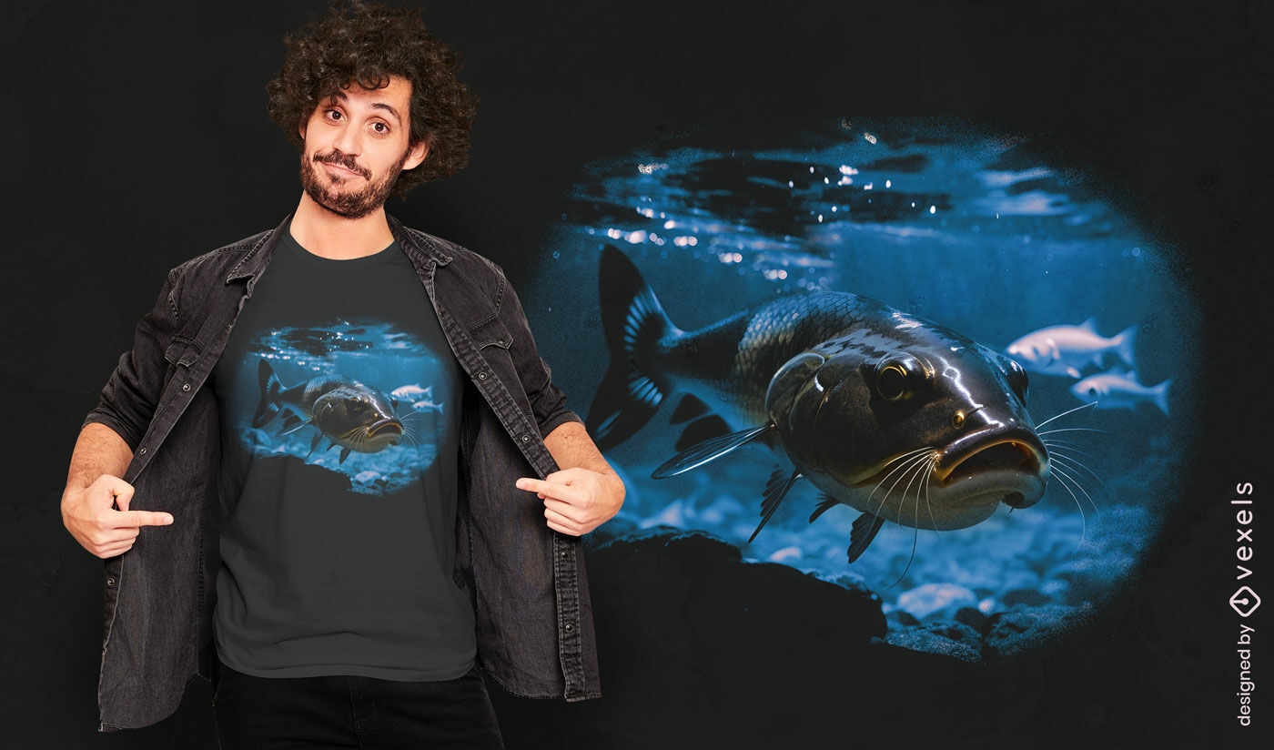 Design realista de camiseta com ilustra??o de peixe-gato