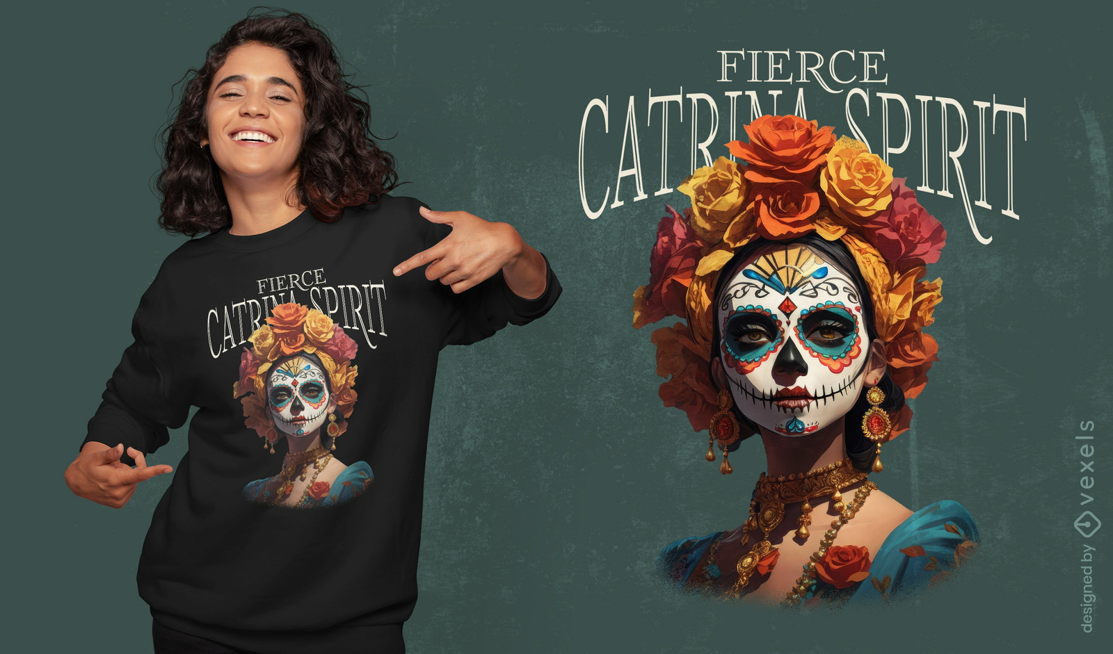 Diseño de camiseta de espíritu feroz Catrina.