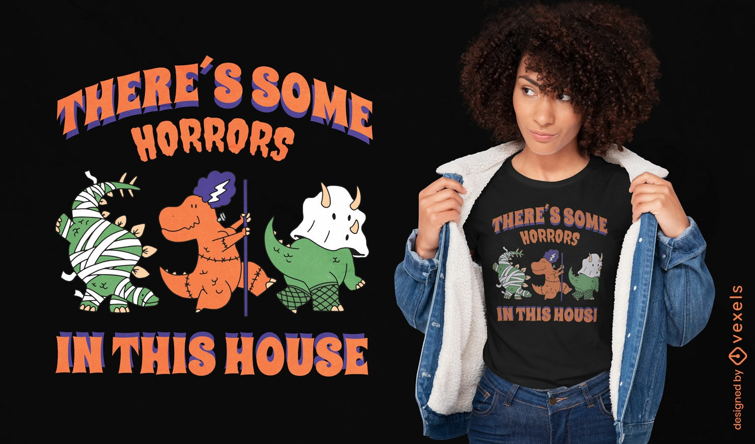 Design de camiseta de dinossauros para o Halloween