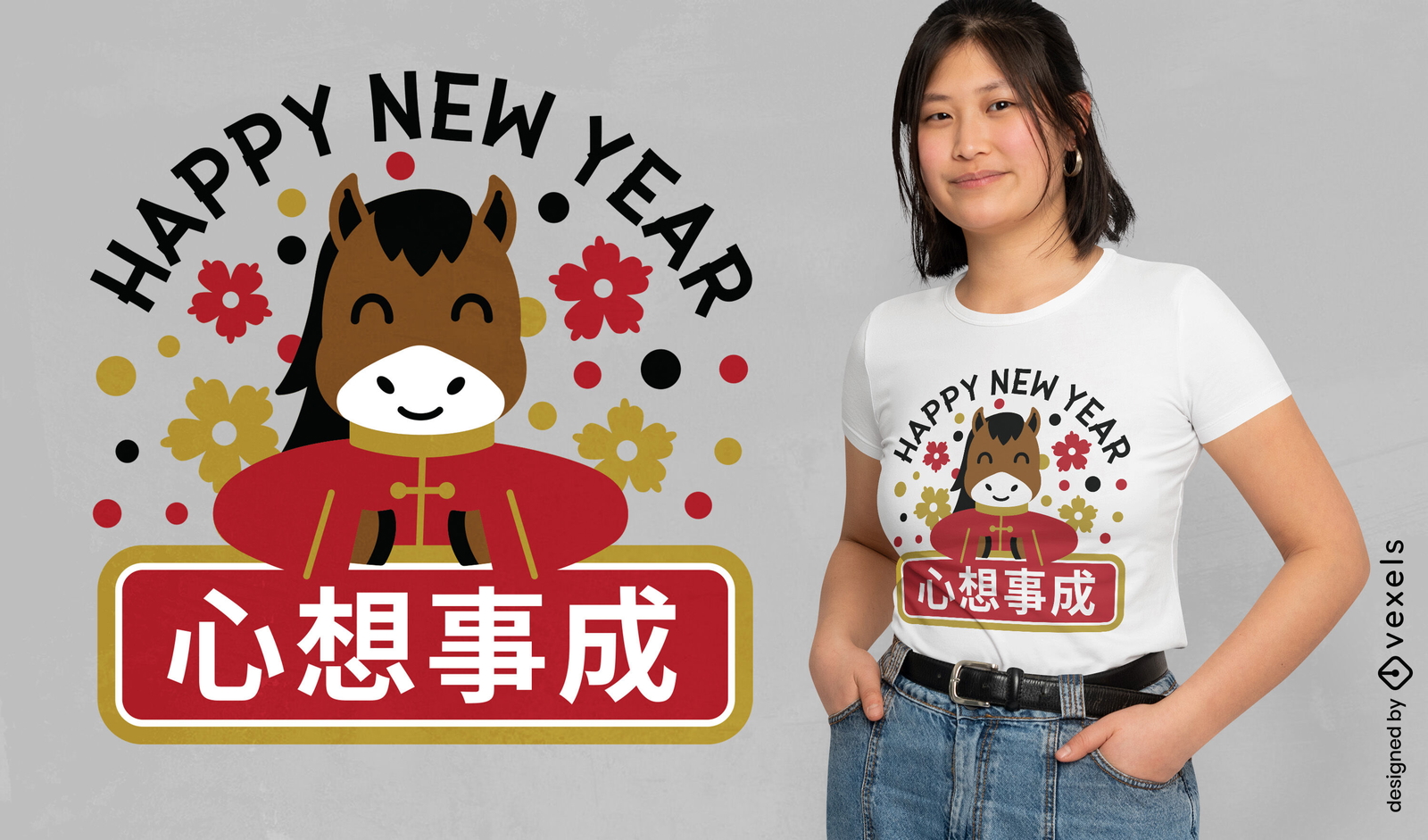 Diseño de camiseta de caballo de año nuevo chino.