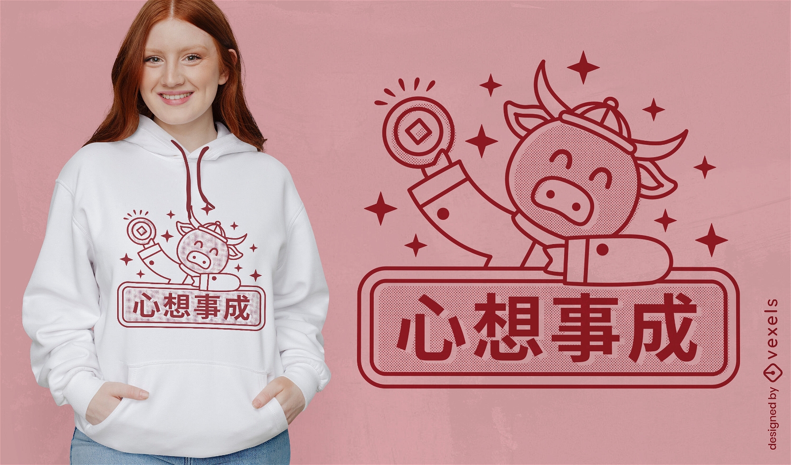 T-Shirt-Design mit chinesischem Tierkreiszeichen Ochse
