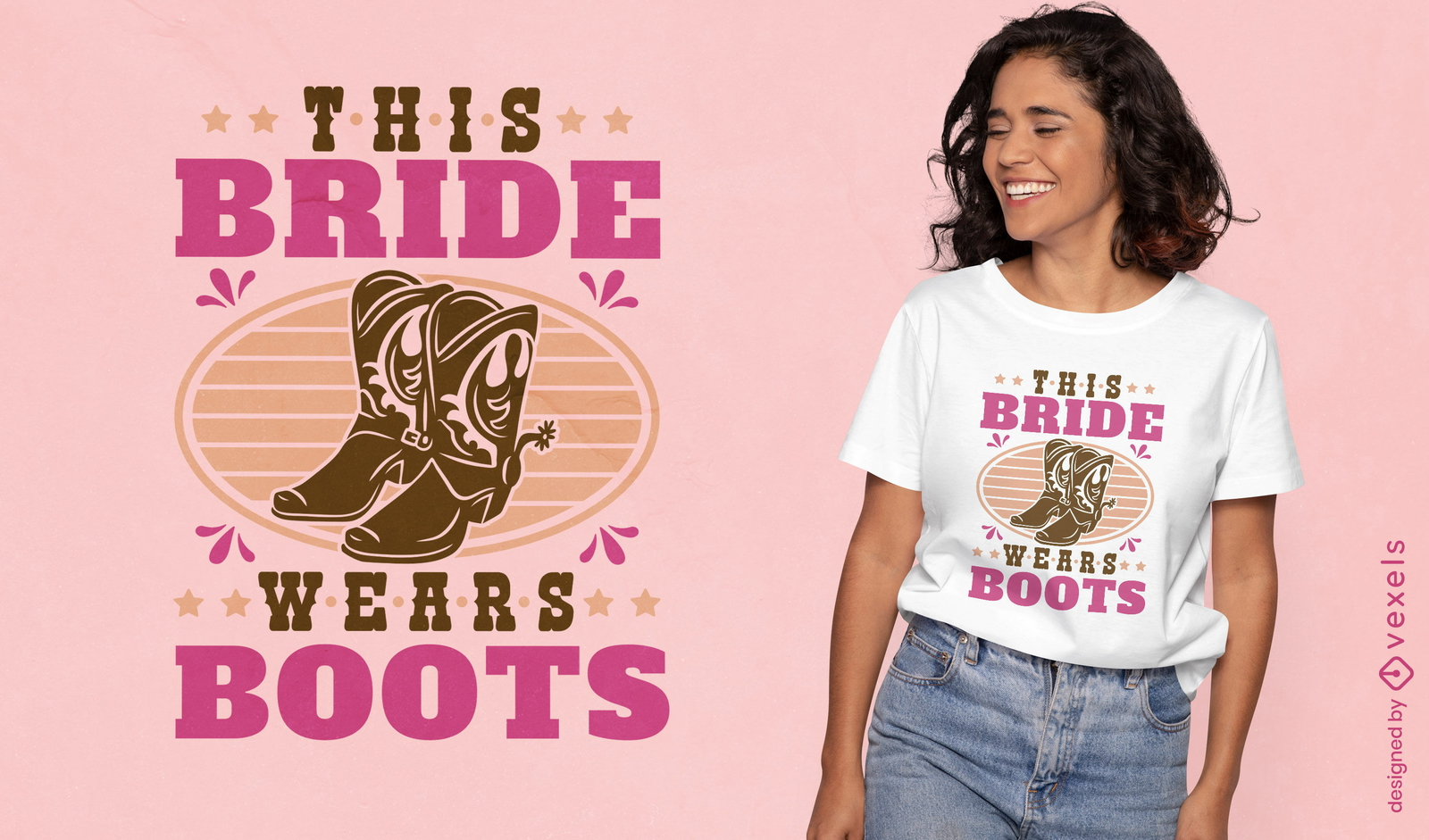 Diseño de camiseta de novia con botas.