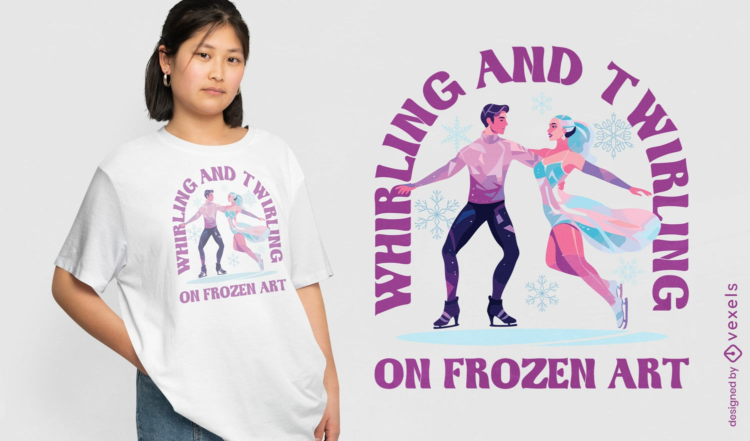 Design de camiseta para casal dançando no gelo