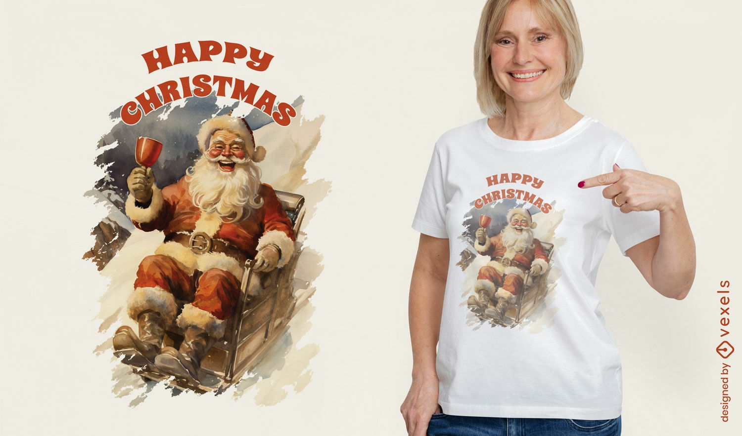 Celebrando el dise?o de camiseta de Santa Claus.