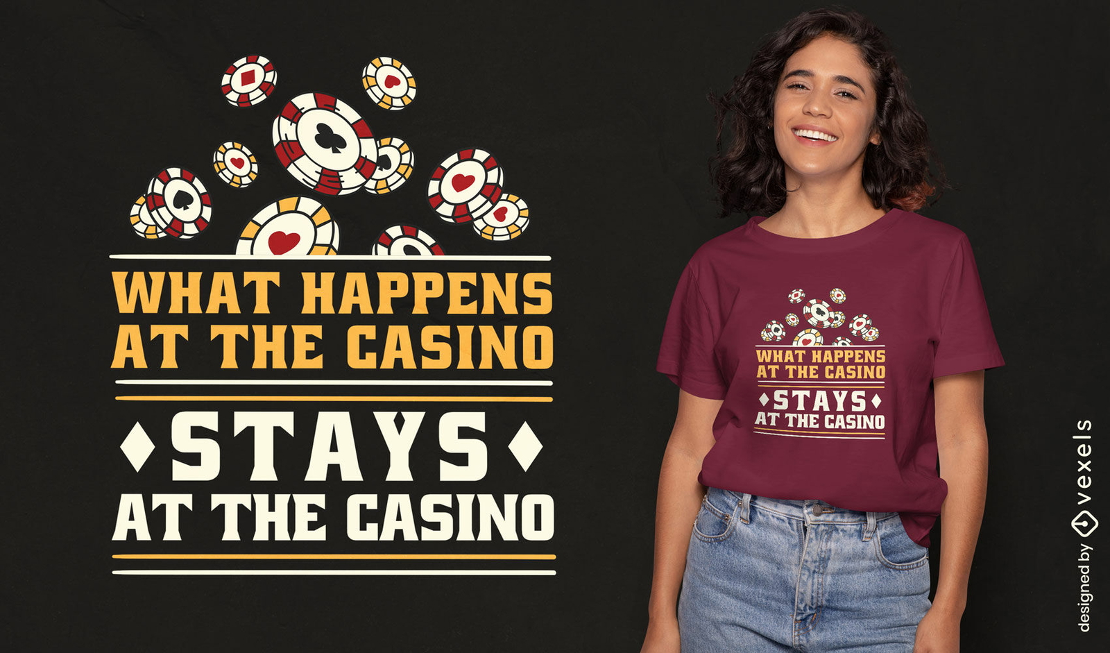 Diseño de camiseta de casino con temática secreta.