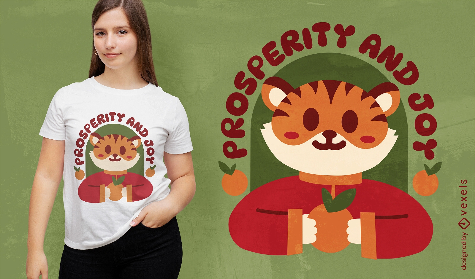 Design fofo de camiseta tigre da prosperidade