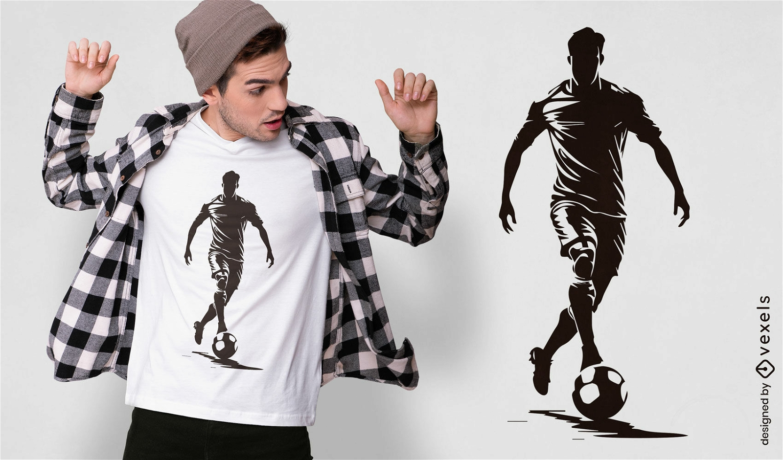 Diseño de camiseta de acción de jugador de fútbol.