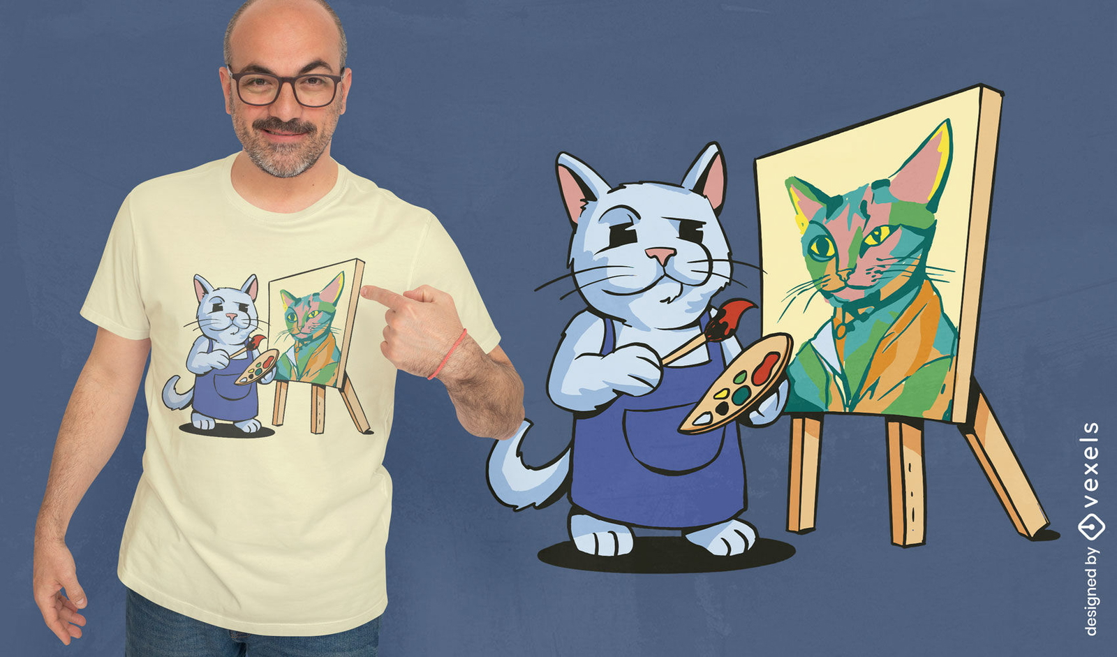 Design artístico de camiseta para pintor de gatos