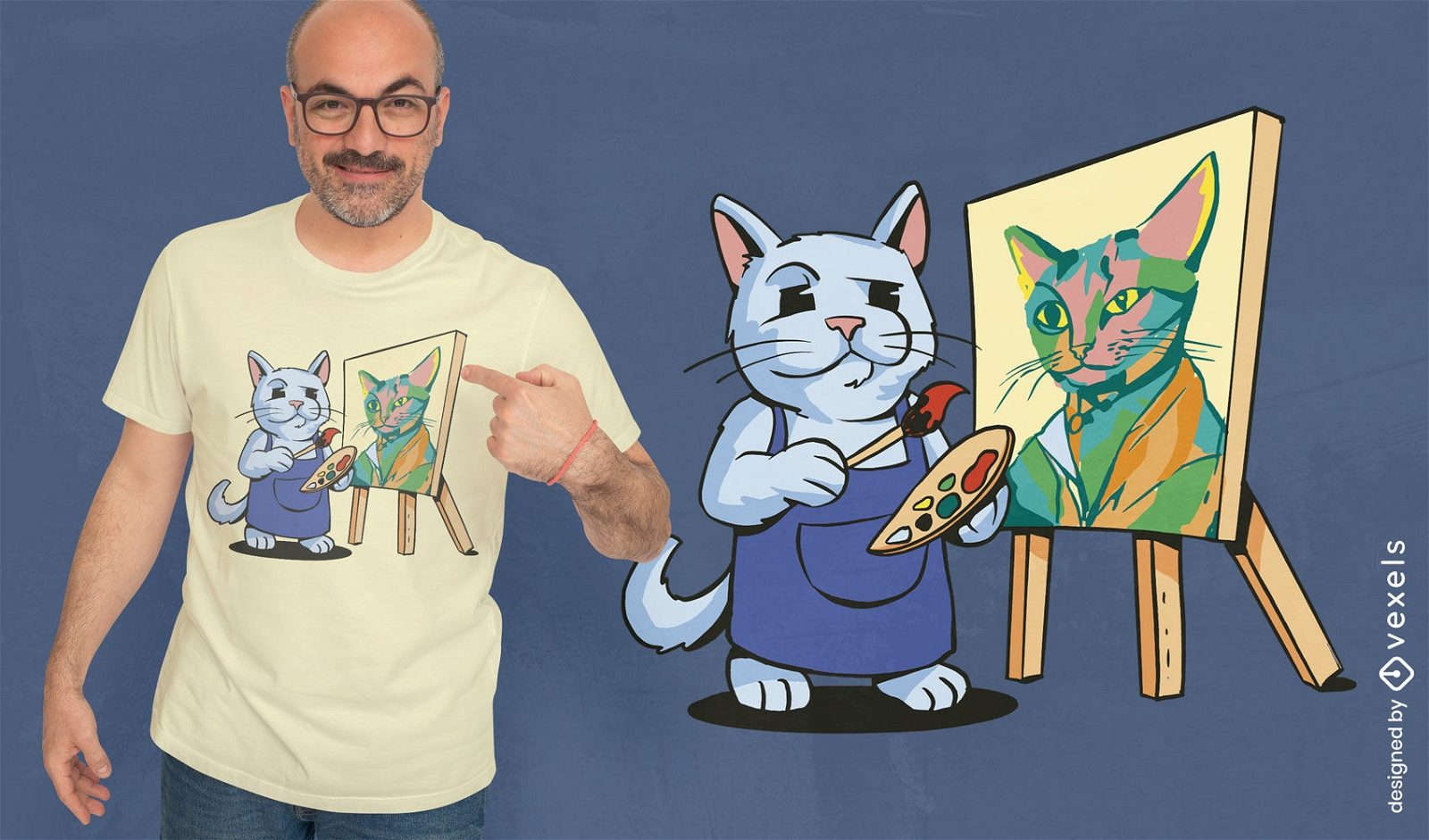 Künstlerisches Katzenmaler-T-Shirt-Design