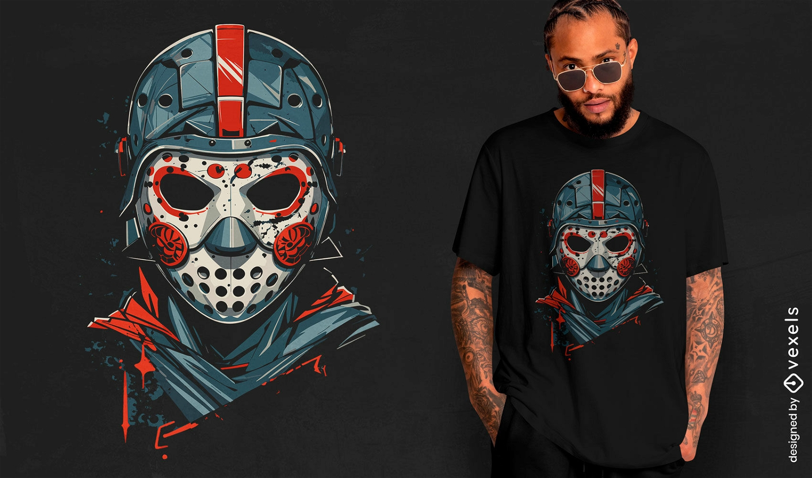 Diseño de camiseta de máscara de hockey de Halloween.