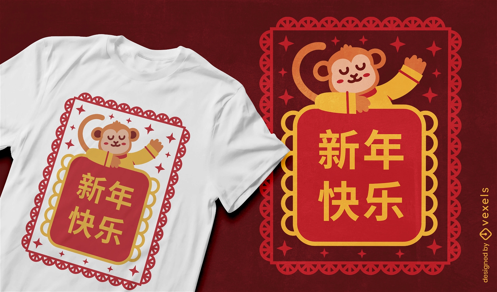 Chinesisches Neujahrs-T-Shirt-Design mit Affenmotiv