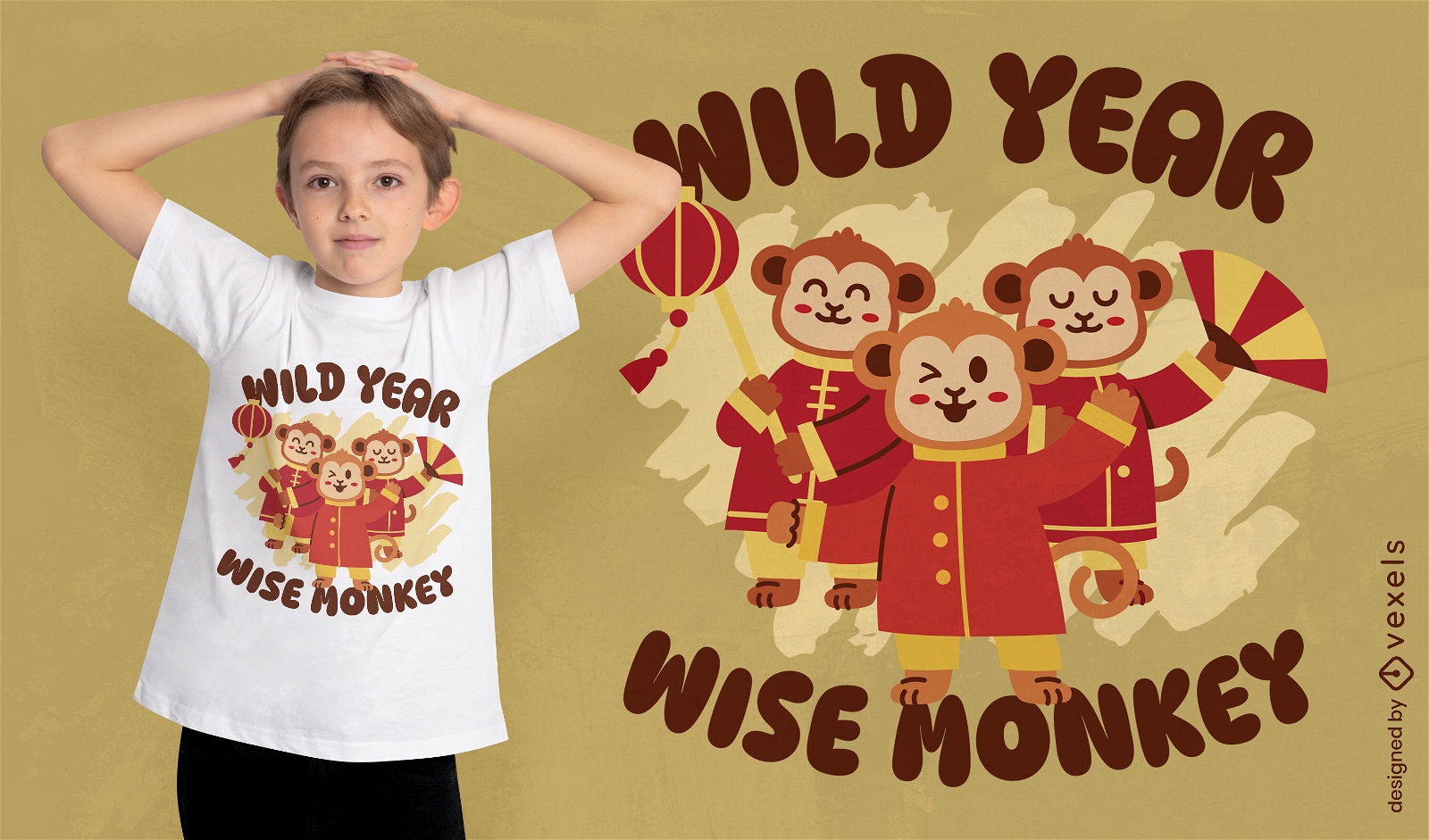 Diseño de camiseta del año del mono salvaje.