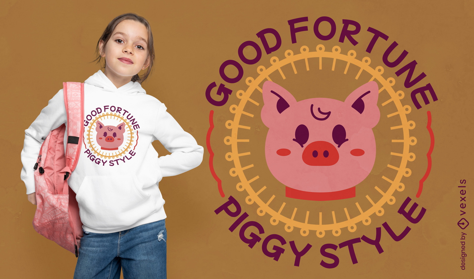 Good fortune piggy style t-shirt design