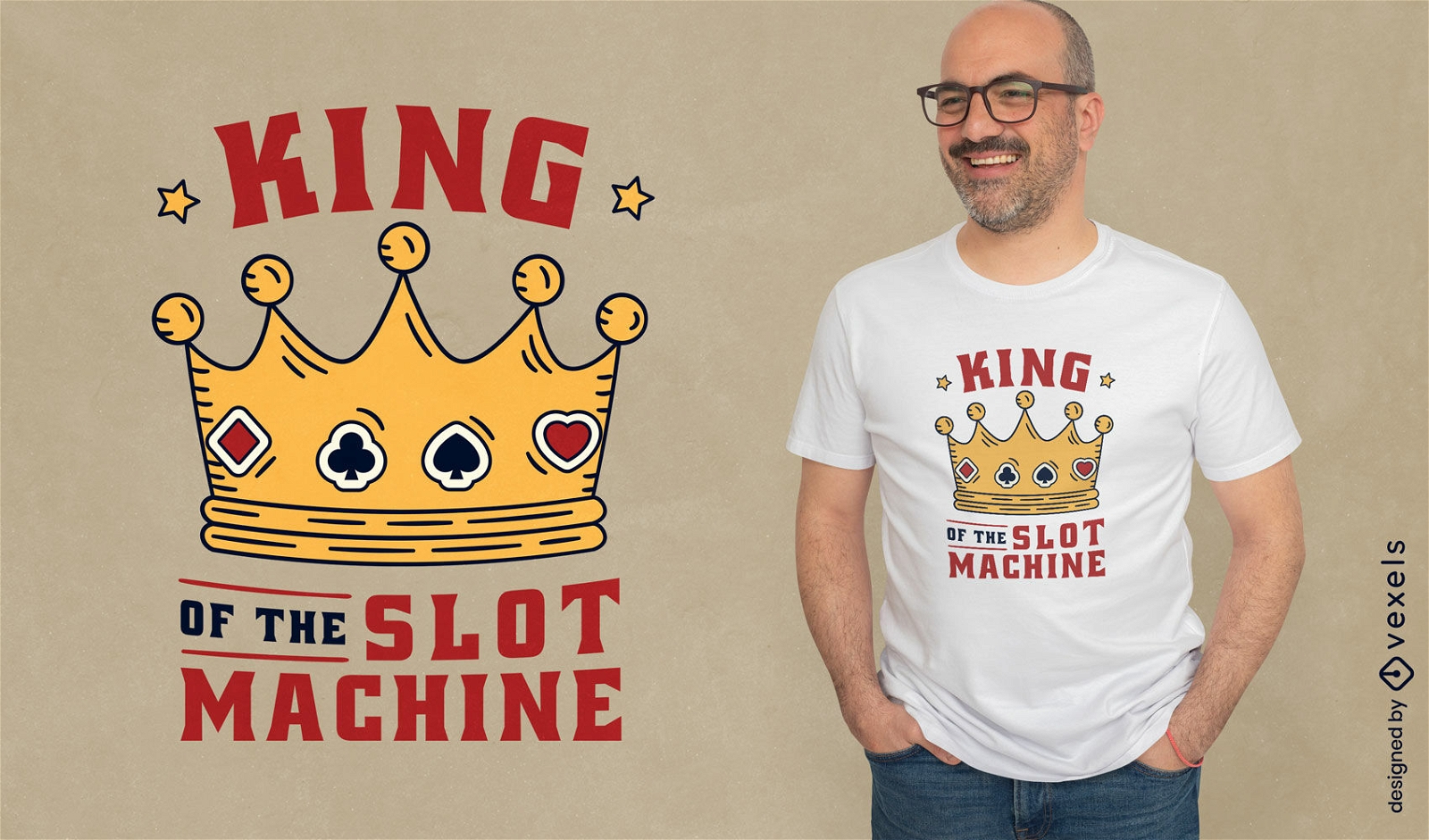 Diseño de camiseta del rey de las máquinas tragamonedas.