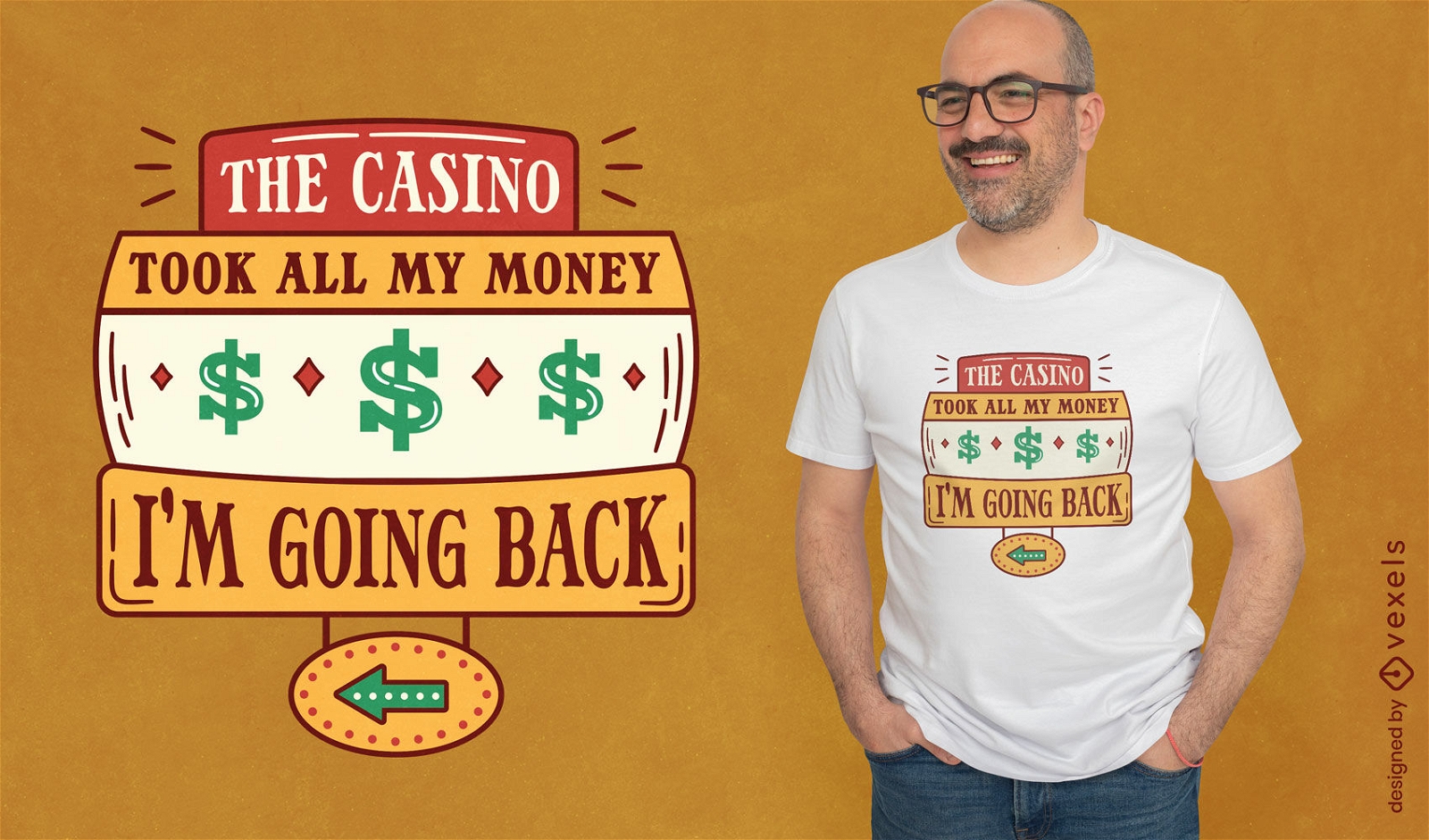 Diseño de camiseta con declaración de humor de casino.