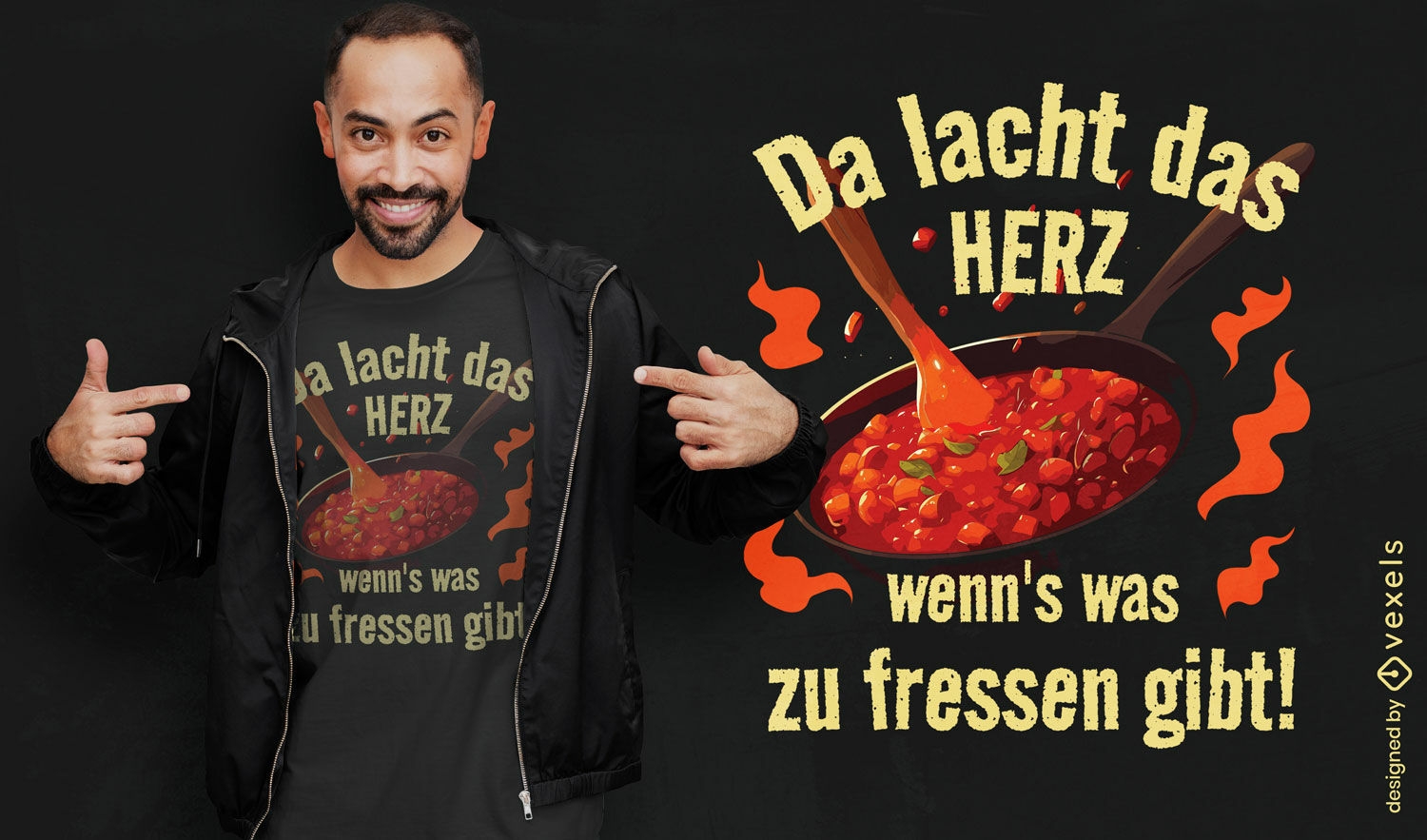 Diseño de camiseta con cita culinaria alemana.