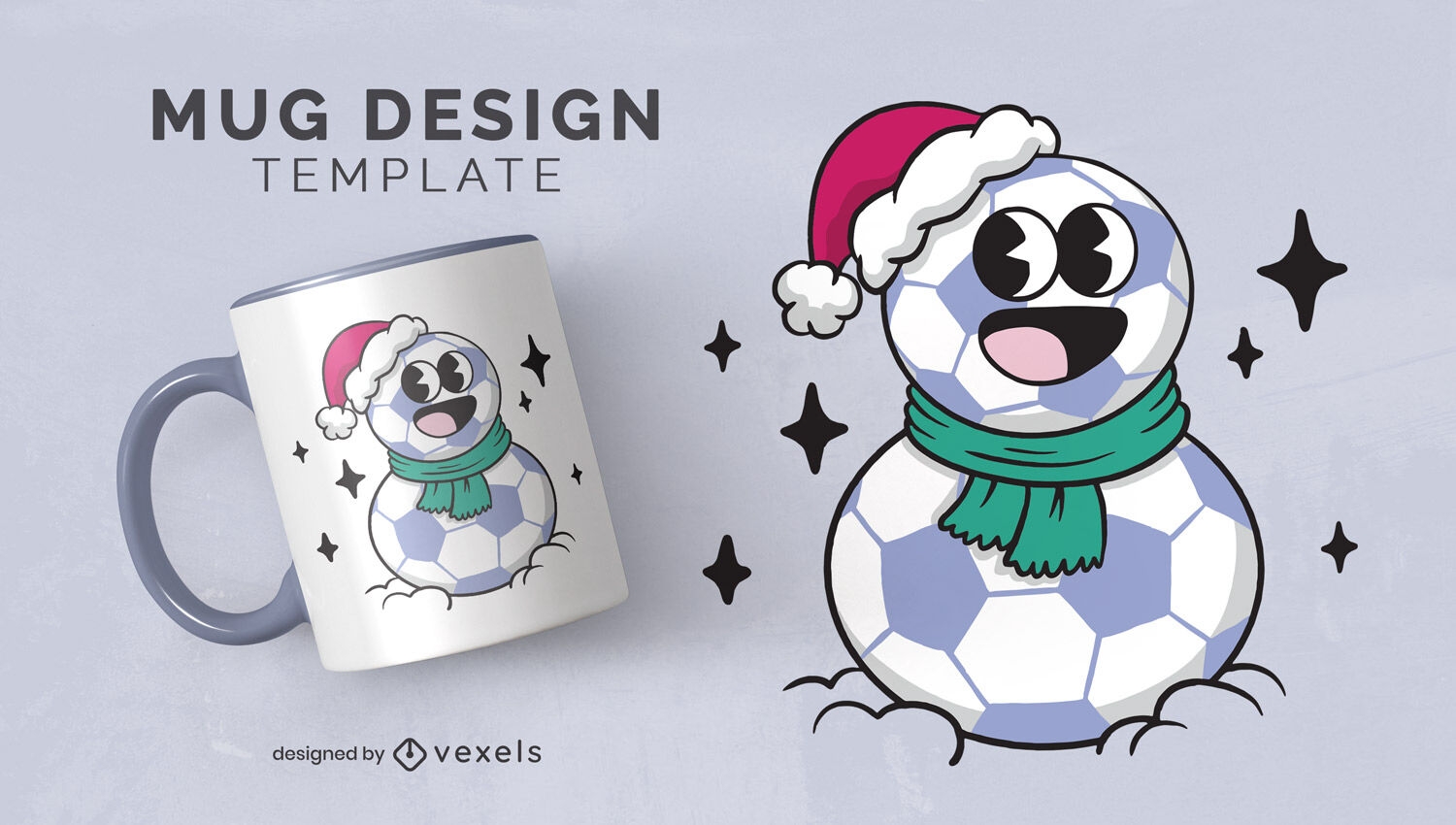 Diseño de taza de muñeco de nieve de fútbol festivo.