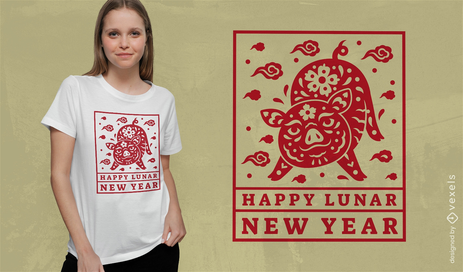 Design de camiseta de ano novo lunar de porco