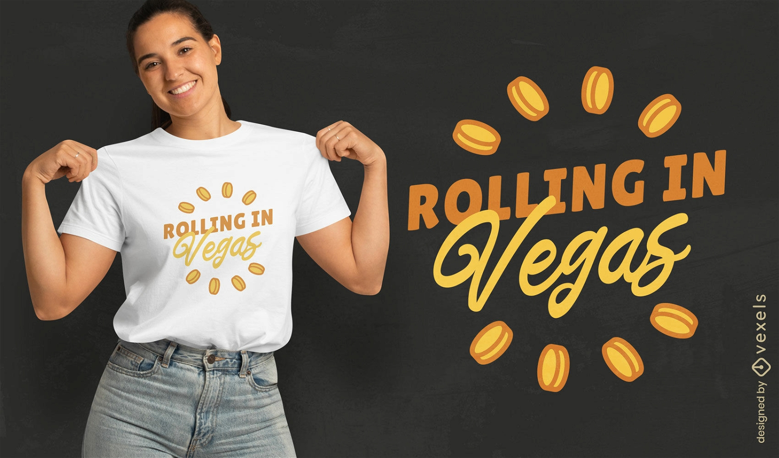 Design de camiseta rolando em Vegas