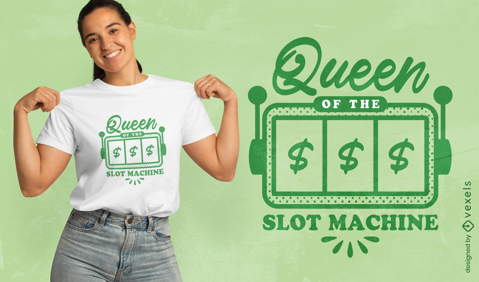 Diseño de camiseta Lucky Queen de máquinas tragamonedas.