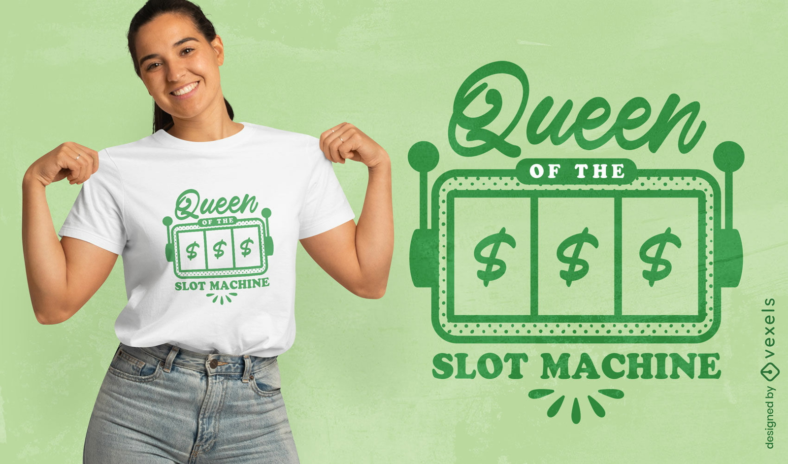 Dise?o de camiseta Lucky Queen de m?quinas tragamonedas.